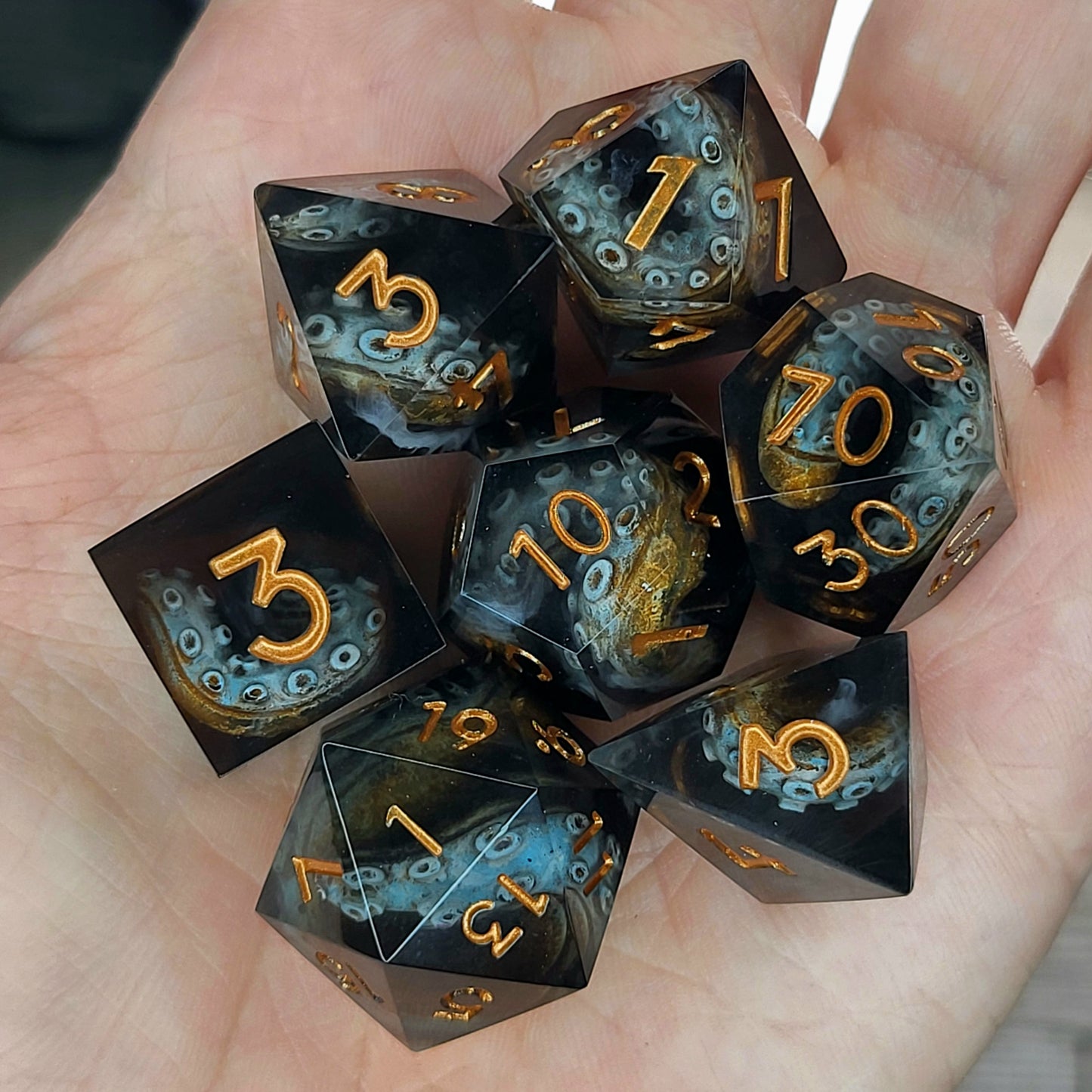 Dice set with tentacles inside and for play dnd , dungeons and dragons and Call of Cthulhu