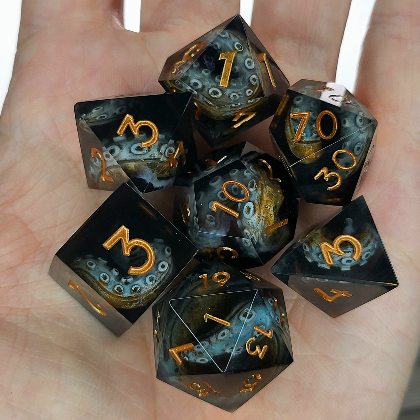 Dice set with tentacles inside and for play dnd , dungeons and dragons and Call of Cthulhu
