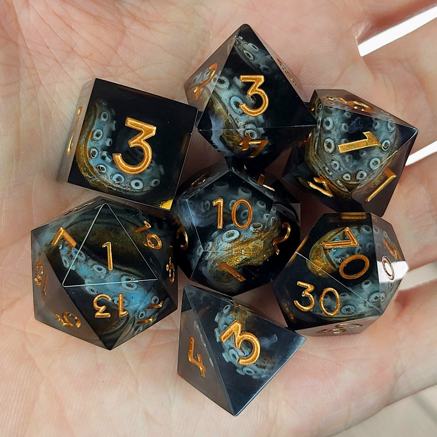 Dice set with tentacles inside and for play dnd , dungeons and dragons and Call of Cthulhu