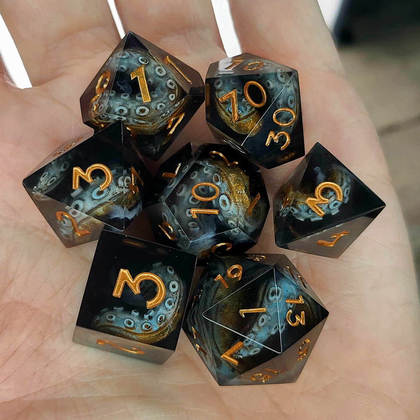 Dice set with tentacles inside and for play dnd , dungeons and dragons and Call of Cthulhu