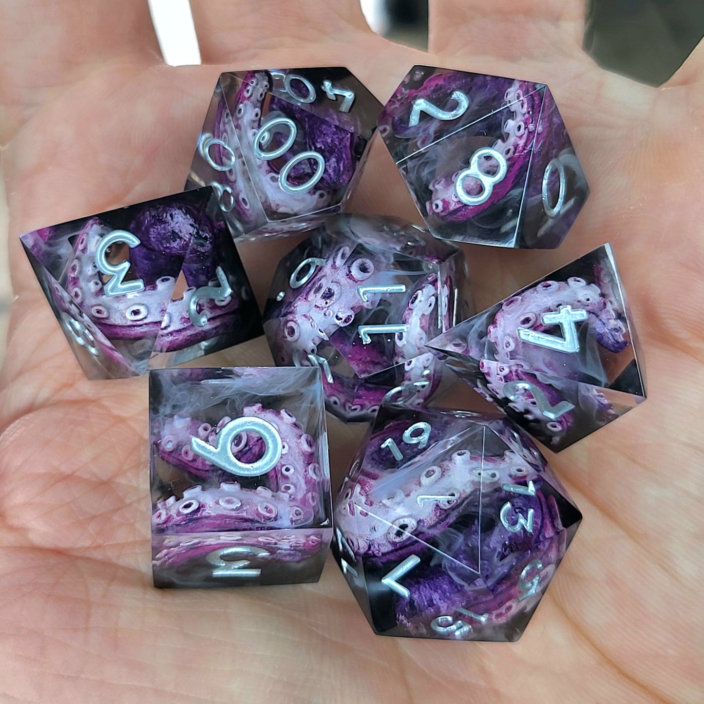 Dice set with tentacles inside and for play dnd , dungeons and dragons and Call of Cthulhu