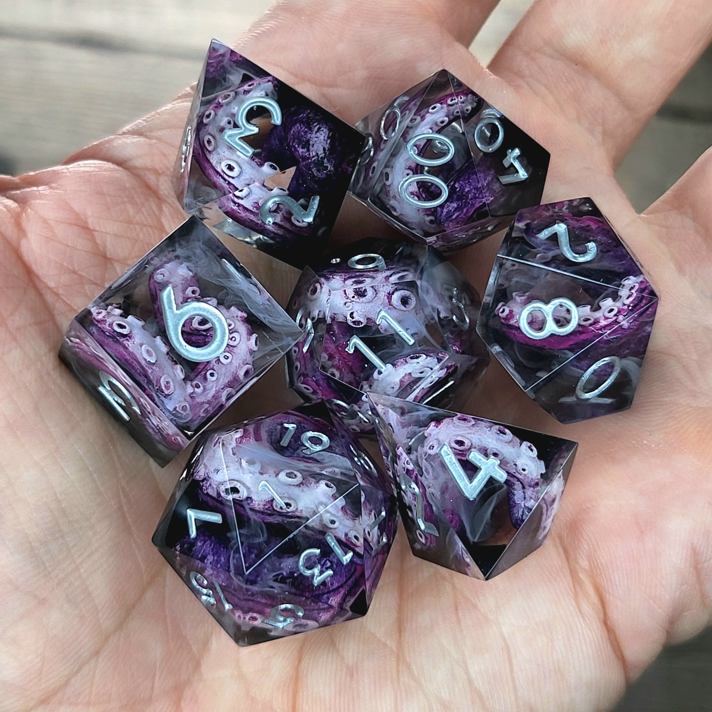 Dice set with tentacles inside and for play dnd , dungeons and dragons and Call of Cthulhu