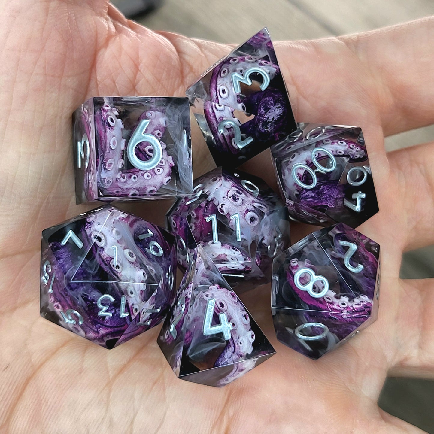 Dice set with tentacles inside and for play dnd , dungeons and dragons and Call of Cthulhu