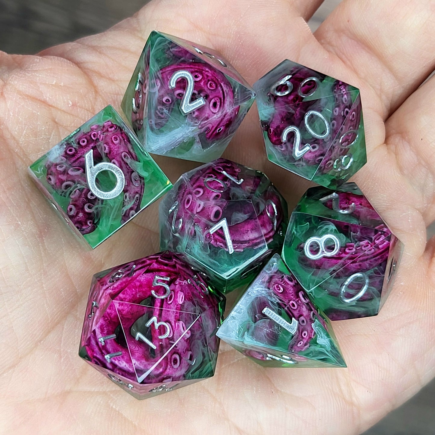 Dice set with tentacles inside and for play dnd , dungeons and dragons and Call of Cthulhu