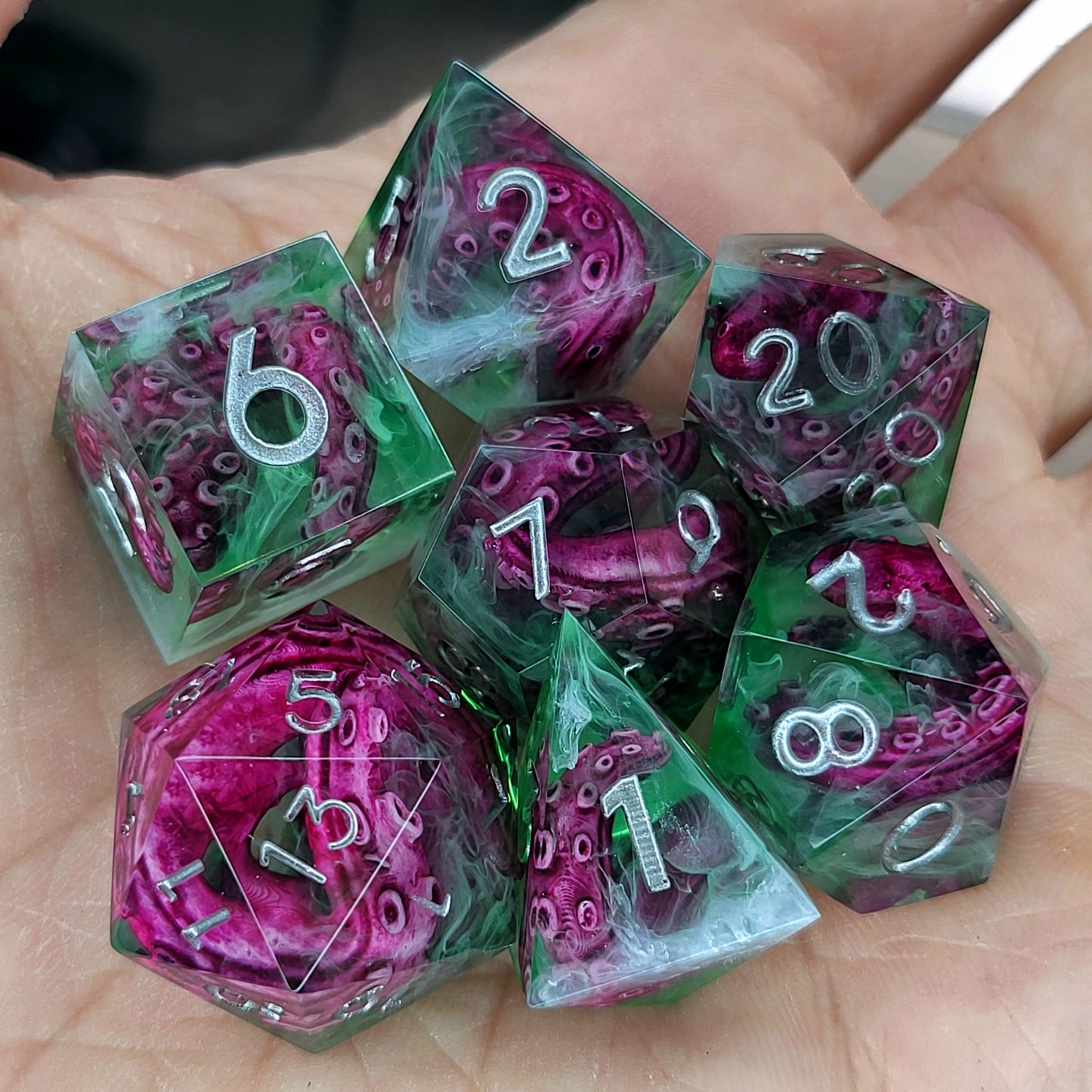 Dice set with tentacles inside and for play dnd , dungeons and dragons and Call of Cthulhu