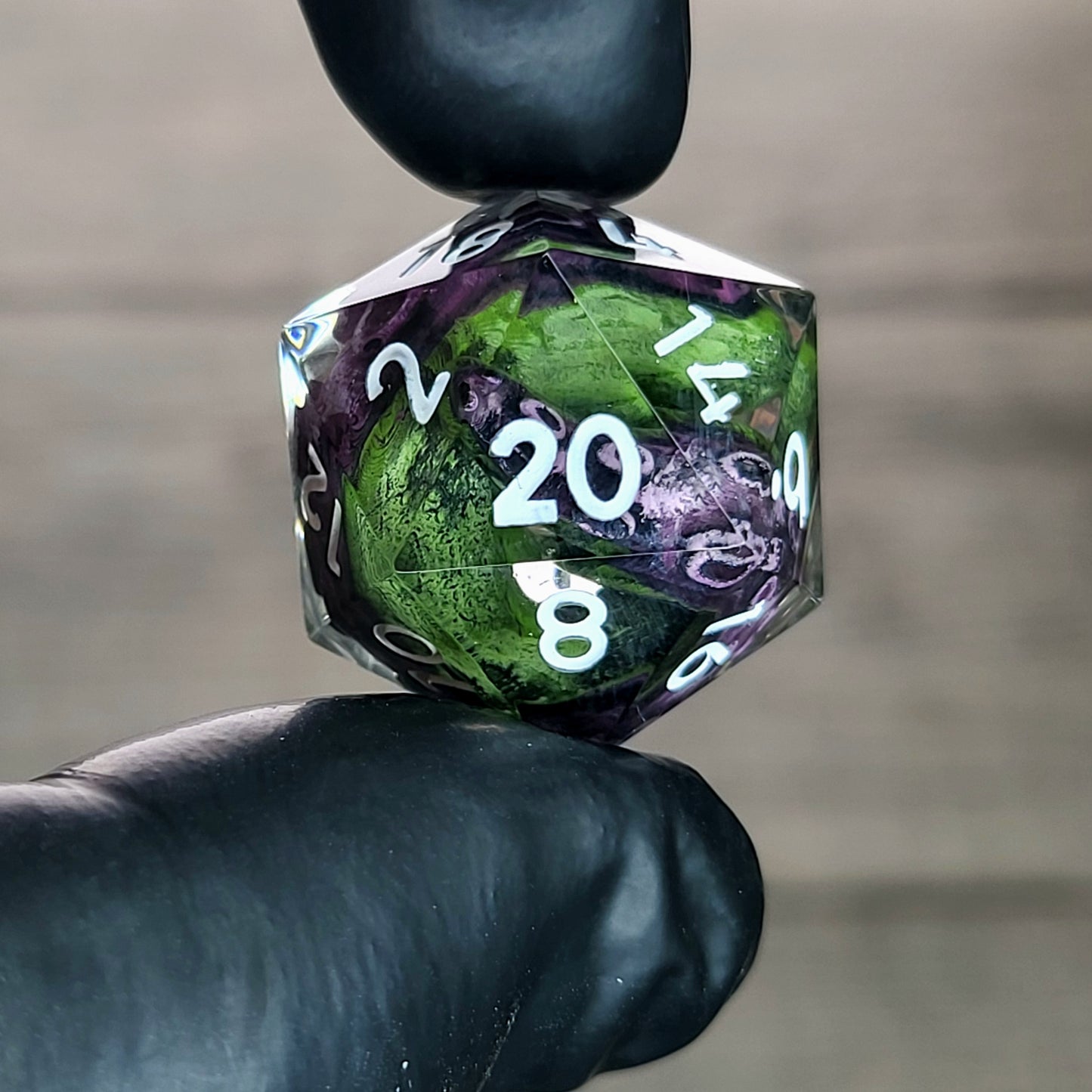 D20 dice with green tentacles inside and white numbers for play dnd , dungeons and dragons , Call of Cthulhu