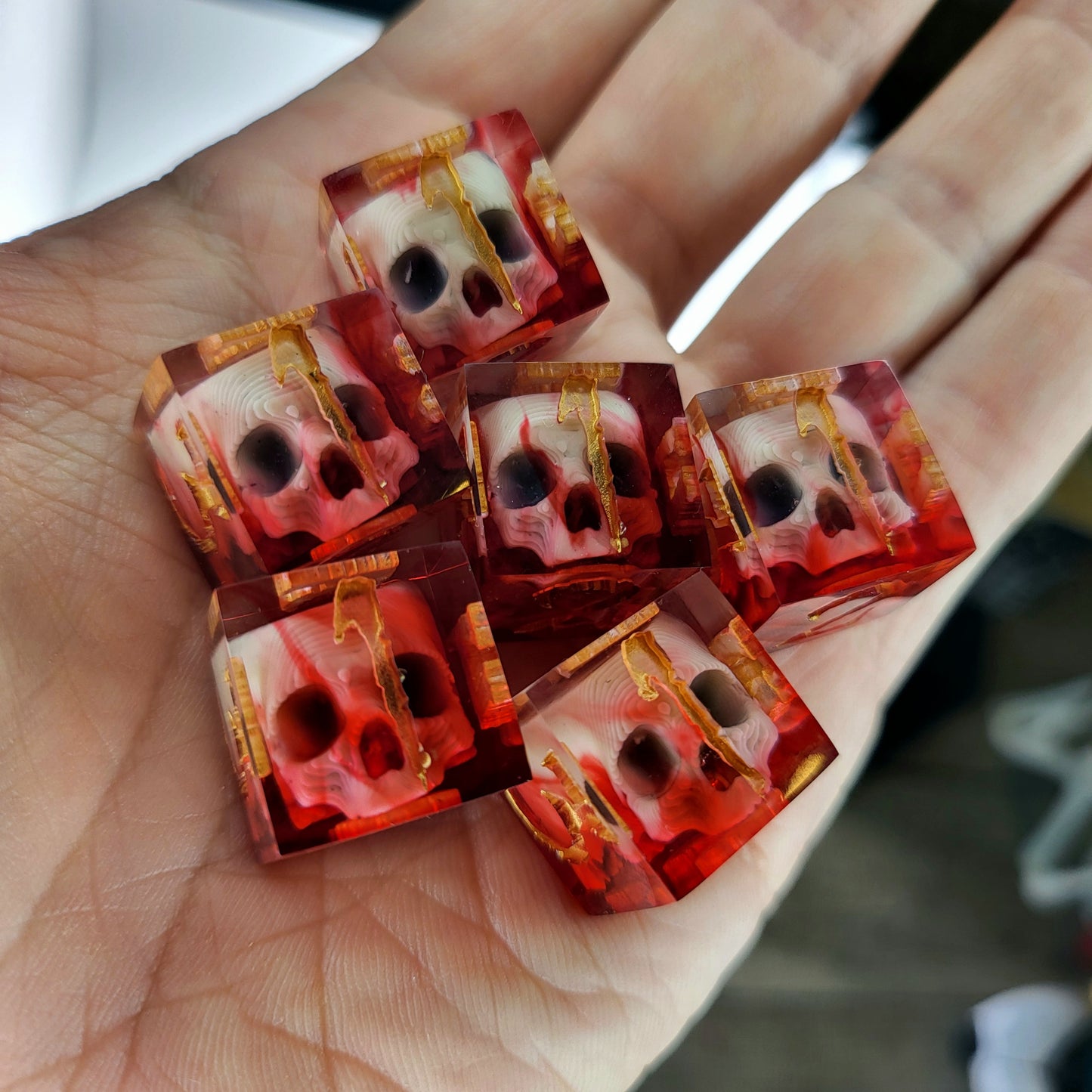 Dice set in D6 format with skull inside for role-playing games for Dungeons and Dragons