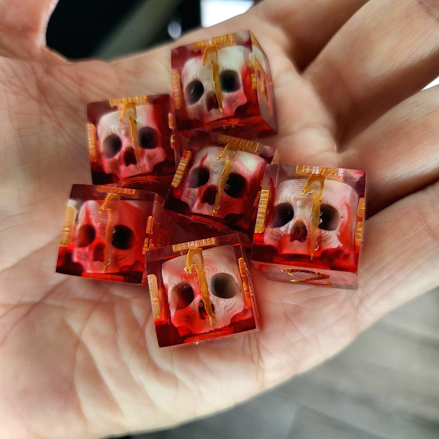 Dice set in D6 format with skull inside for role-playing games for Dungeons and Dragons