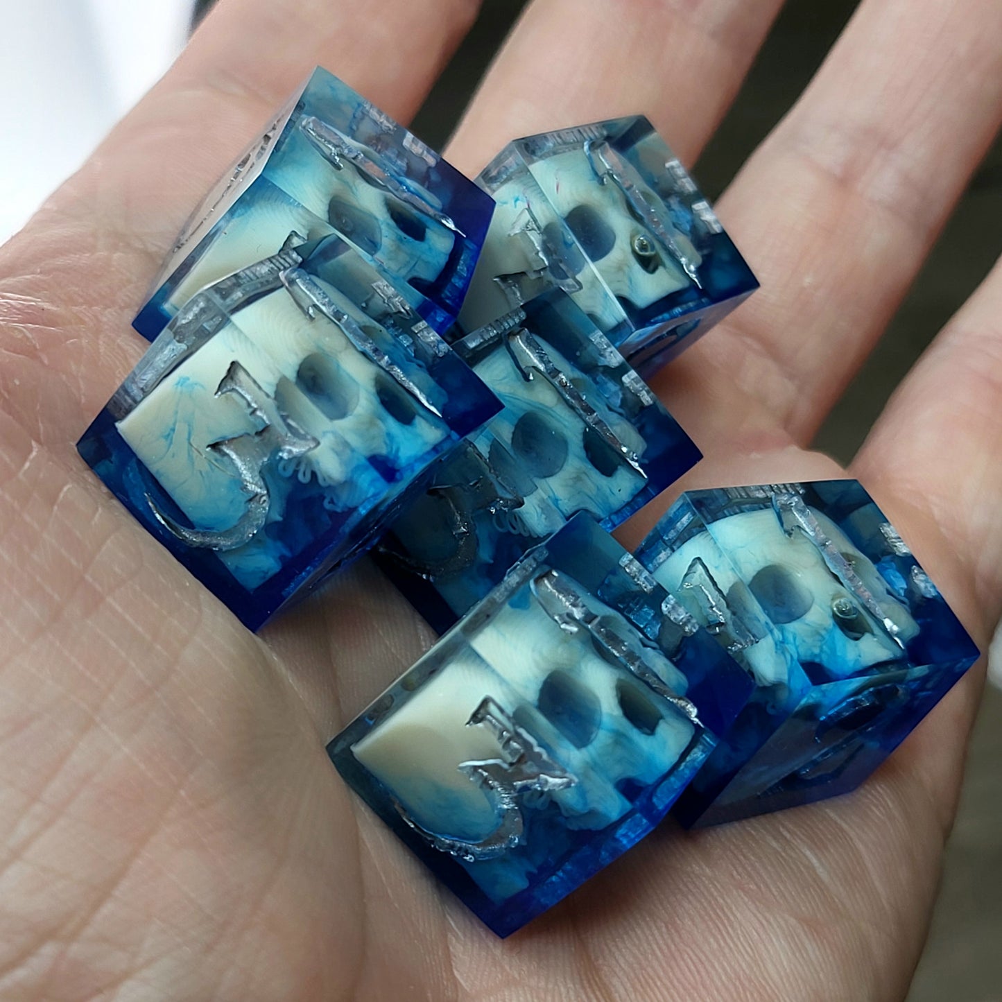 Dice set in D6 format with skull inside for role-playing games for Dungeons and Dragons