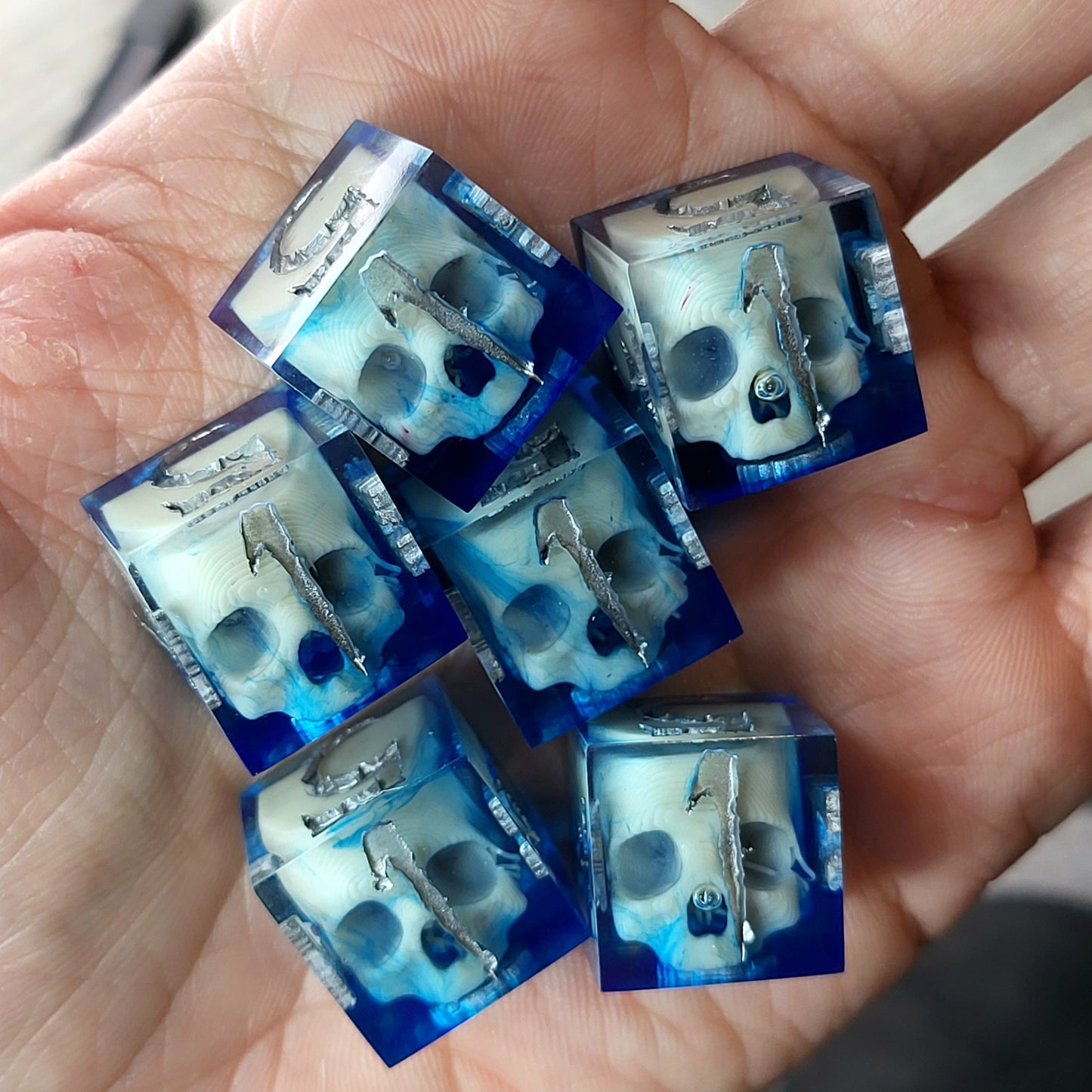 Dice set in D6 format with skull inside for role-playing games for Dungeons and Dragons