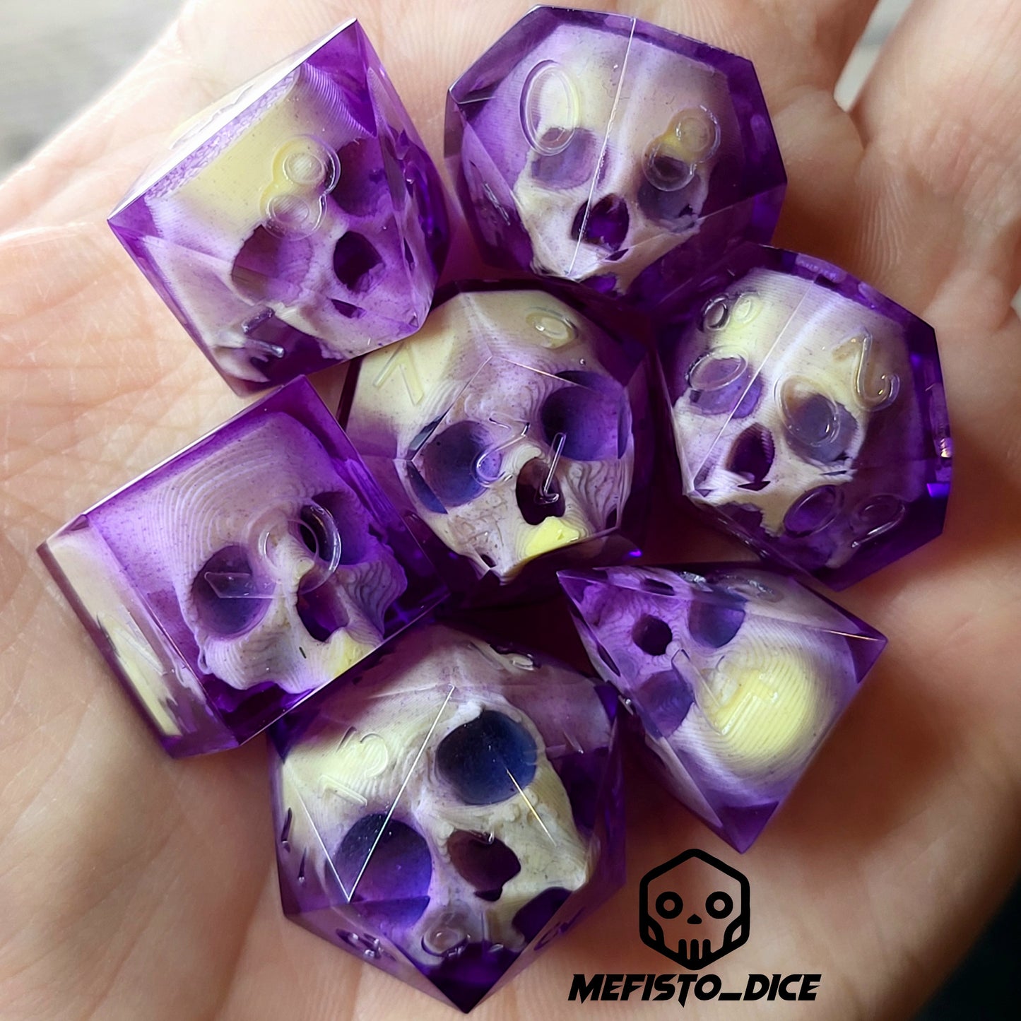 Dnd Dice set for role playing for Dungeons and Dragons with skull inside