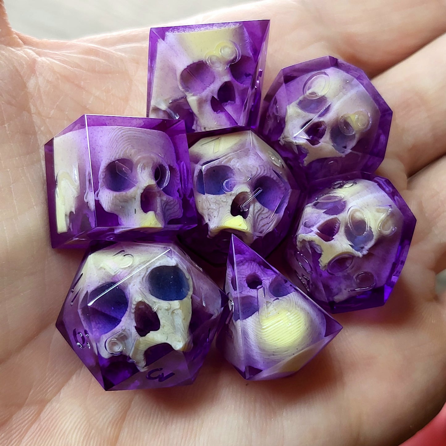Dnd Dice set for role playing for Dungeons and Dragons with skull inside