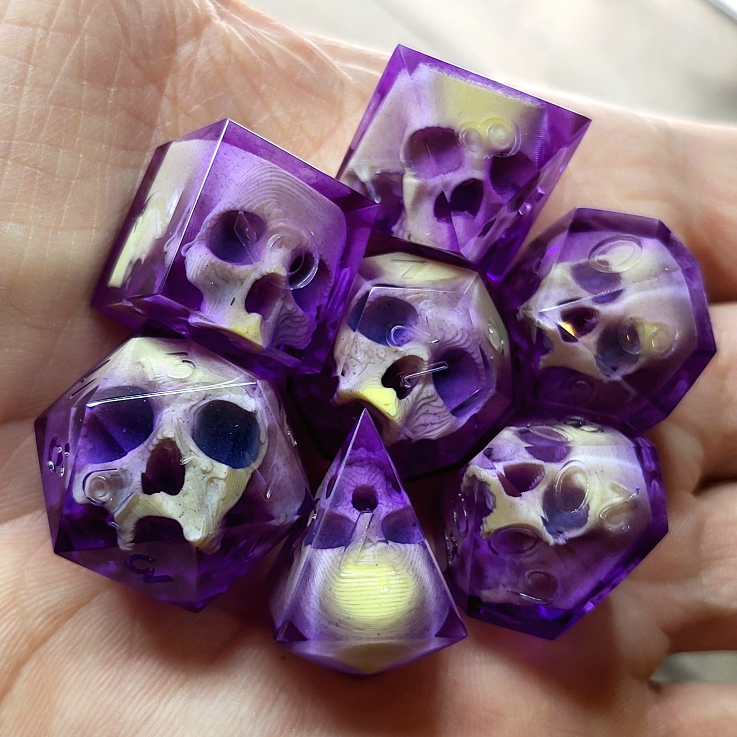 Dnd Dice set for role playing for Dungeons and Dragons with skull inside