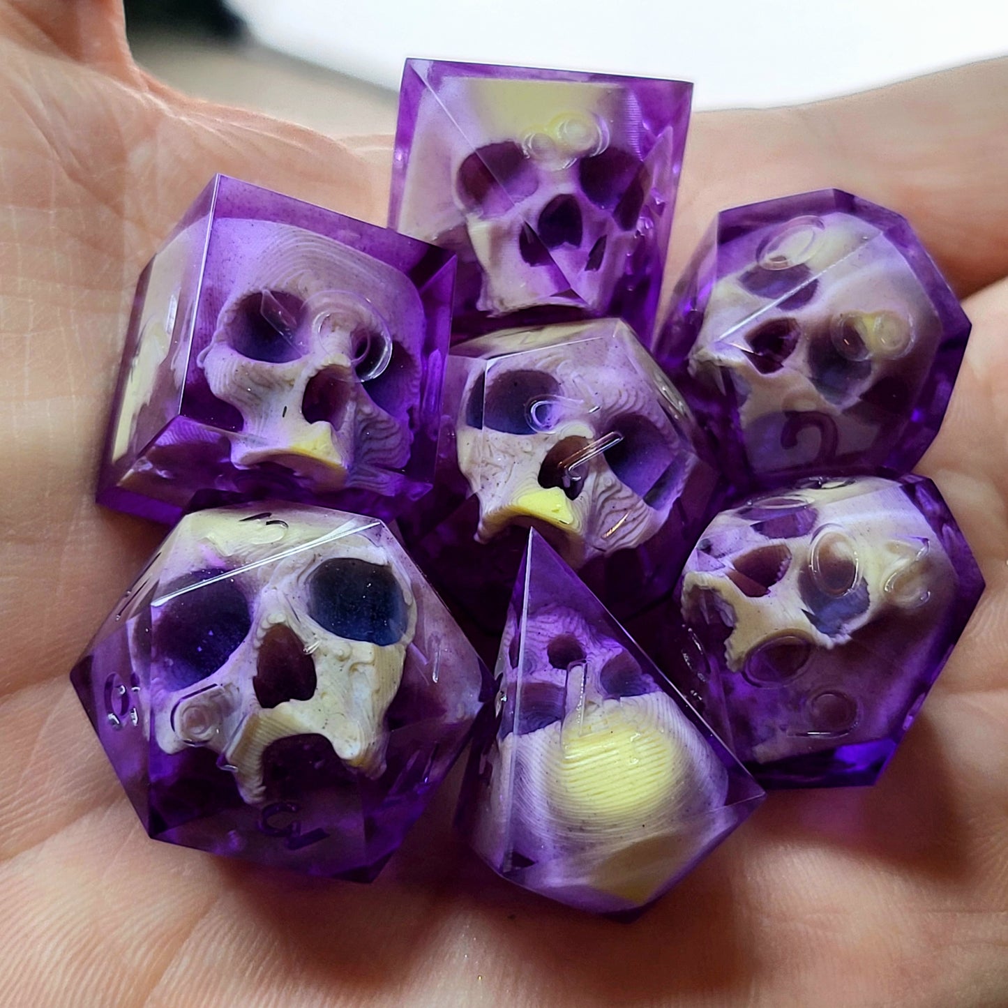 Dnd Dice set for role playing for Dungeons and Dragons with skull inside