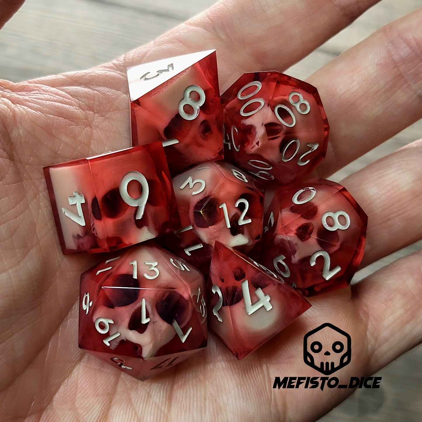 Dnd Dice set for role playing for Dungeons and Dragons with skull inside