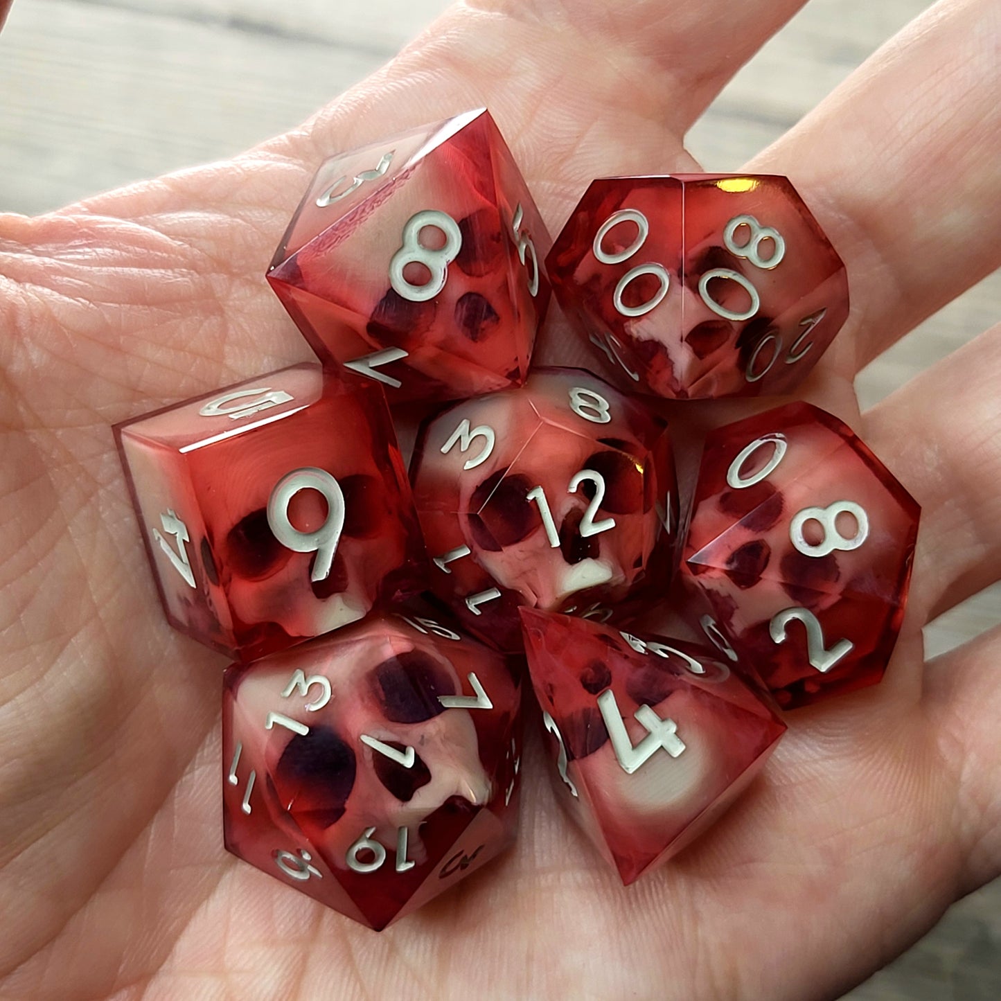 Dnd Dice set for role playing for Dungeons and Dragons with skull inside