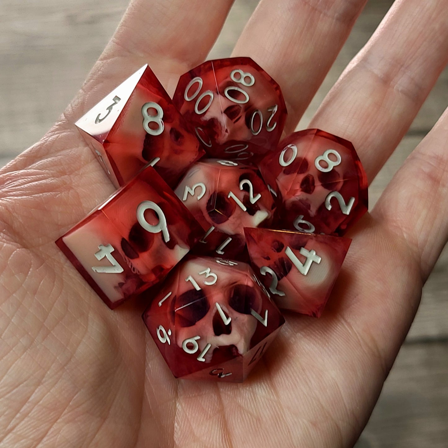 Dnd Dice set for role playing for Dungeons and Dragons with skull inside