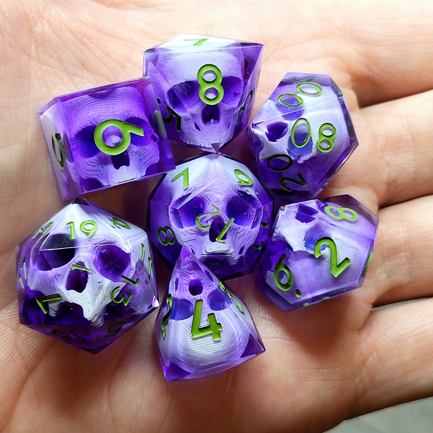 Dnd Dice set for role playing for Dungeons and Dragons with skull inside