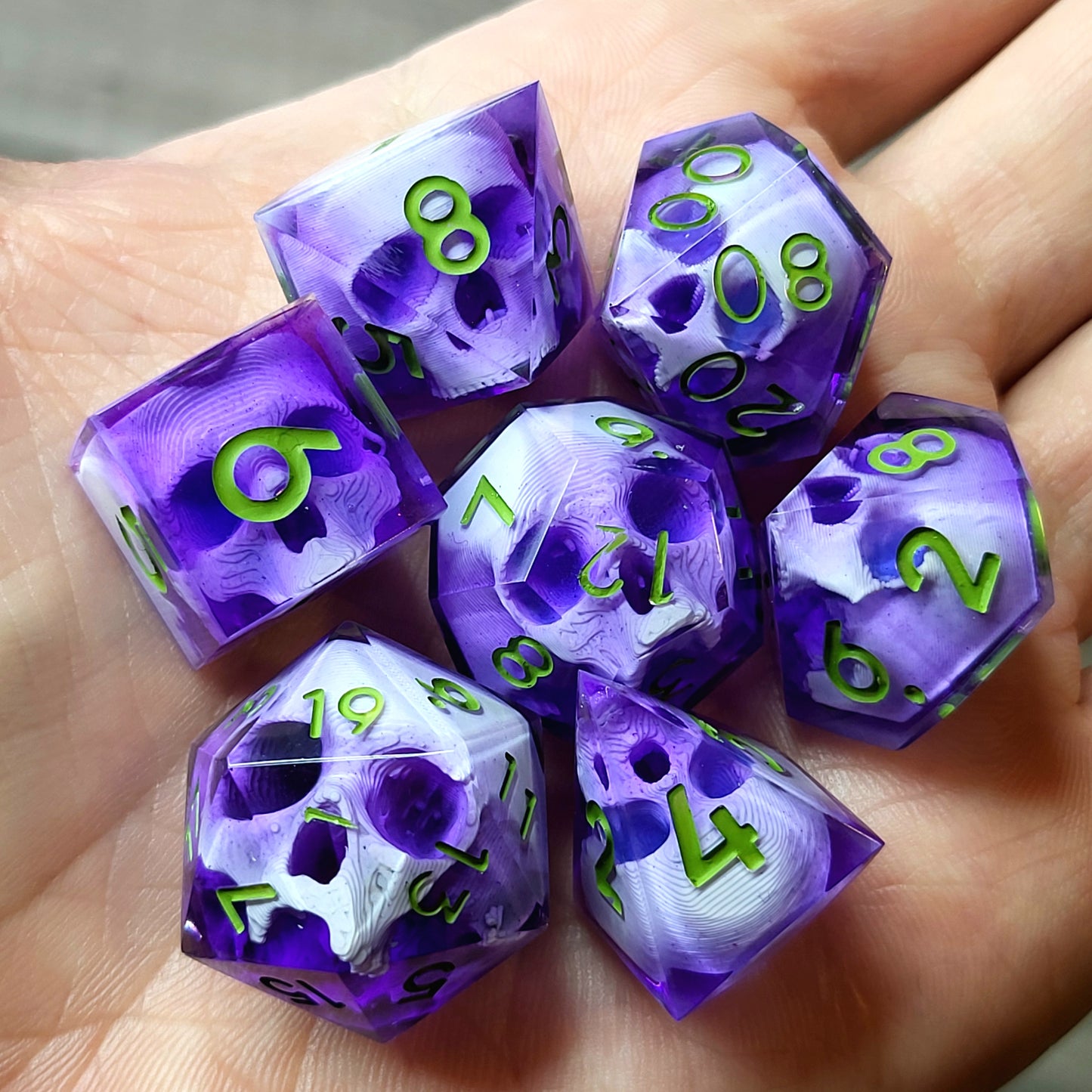 Dnd Dice set for role playing for Dungeons and Dragons with skull inside