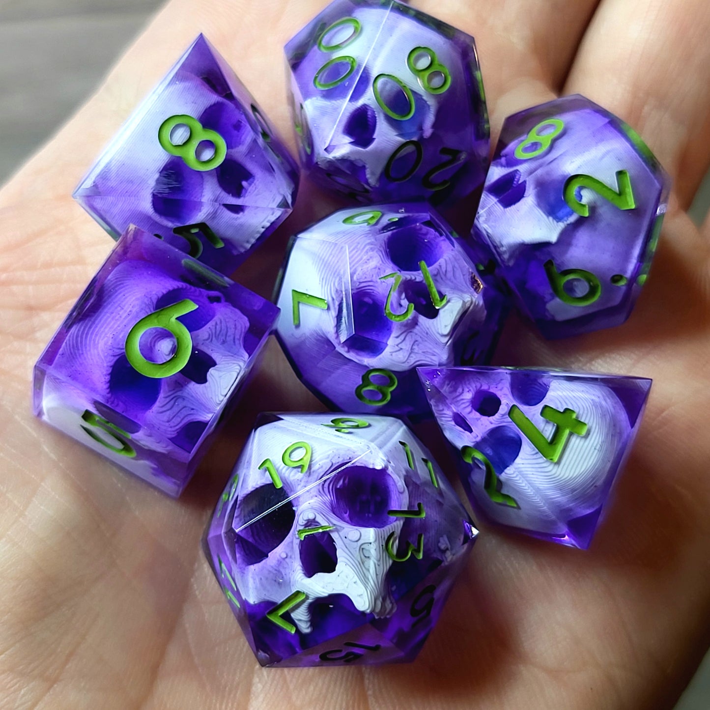 Dnd Dice set for role playing for Dungeons and Dragons with skull inside