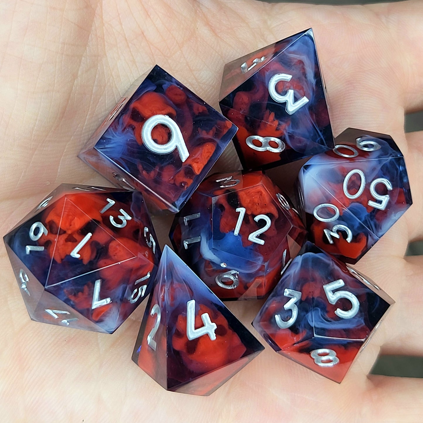 Dice set with red spirit inside and black resin for play dnd , dungeons and dragons