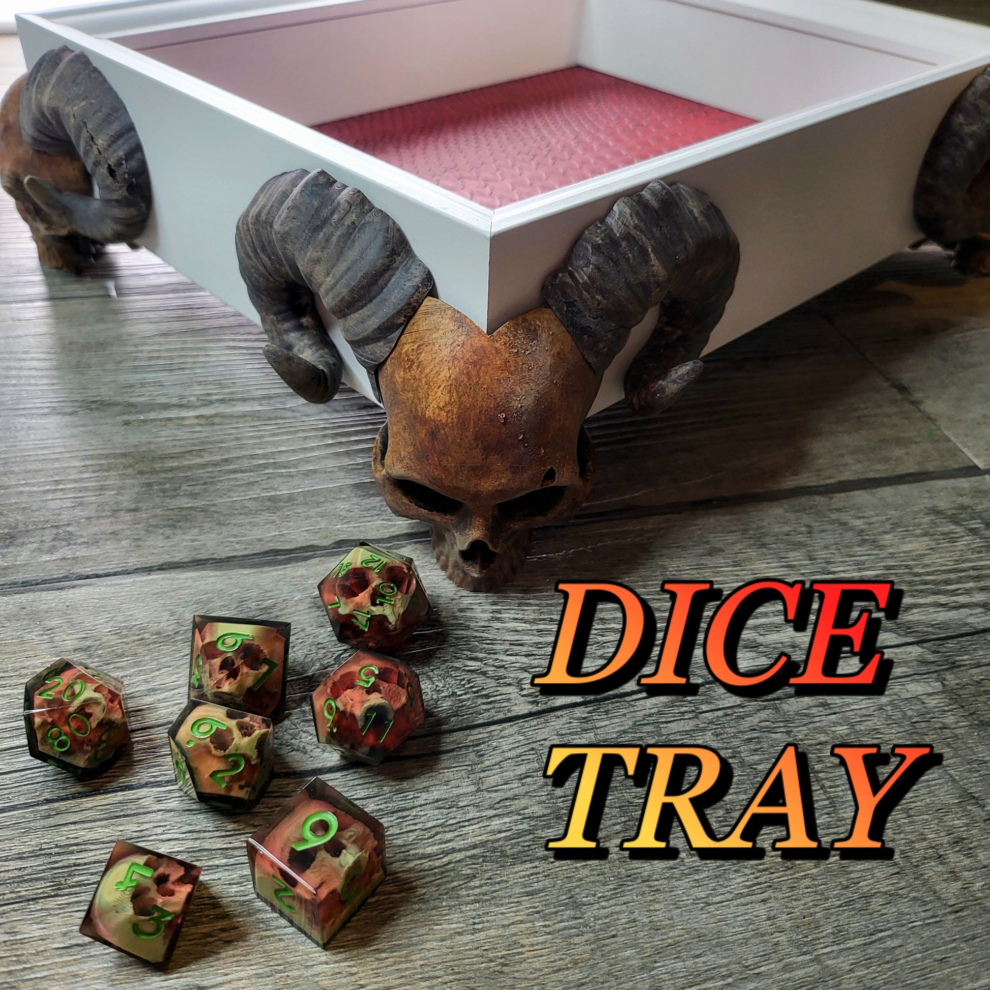 Dice tray with skull feet for dice rolling for tabletop role playing board games