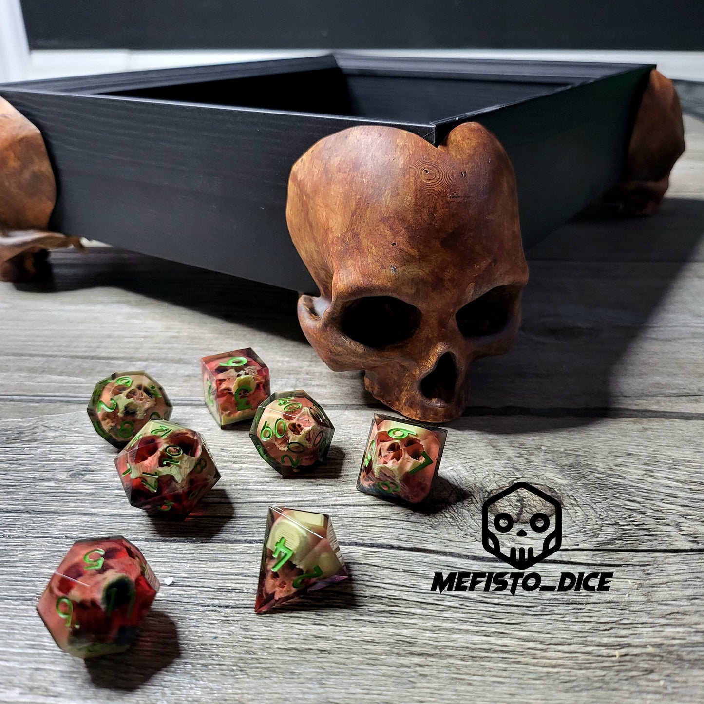 Dice tray with skull feet for dice rolling for tabletop role playing board games