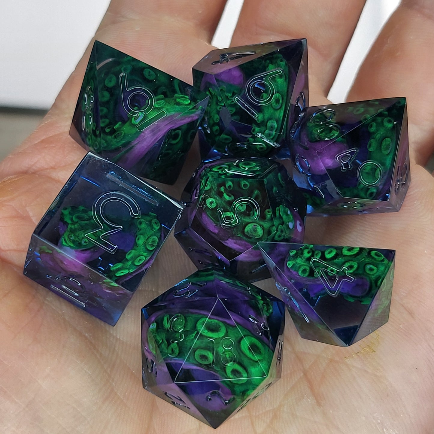 Dice set with white tentacles inside for play dnd , dungeons and dragons and Call of Cthulhu