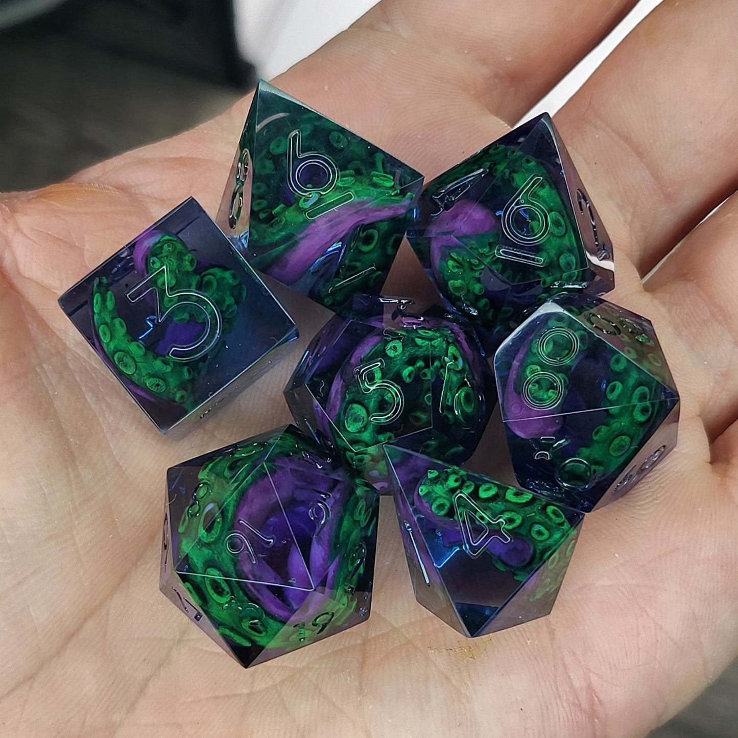 Dice set with white tentacles inside for play dnd , dungeons and dragons and Call of Cthulhu