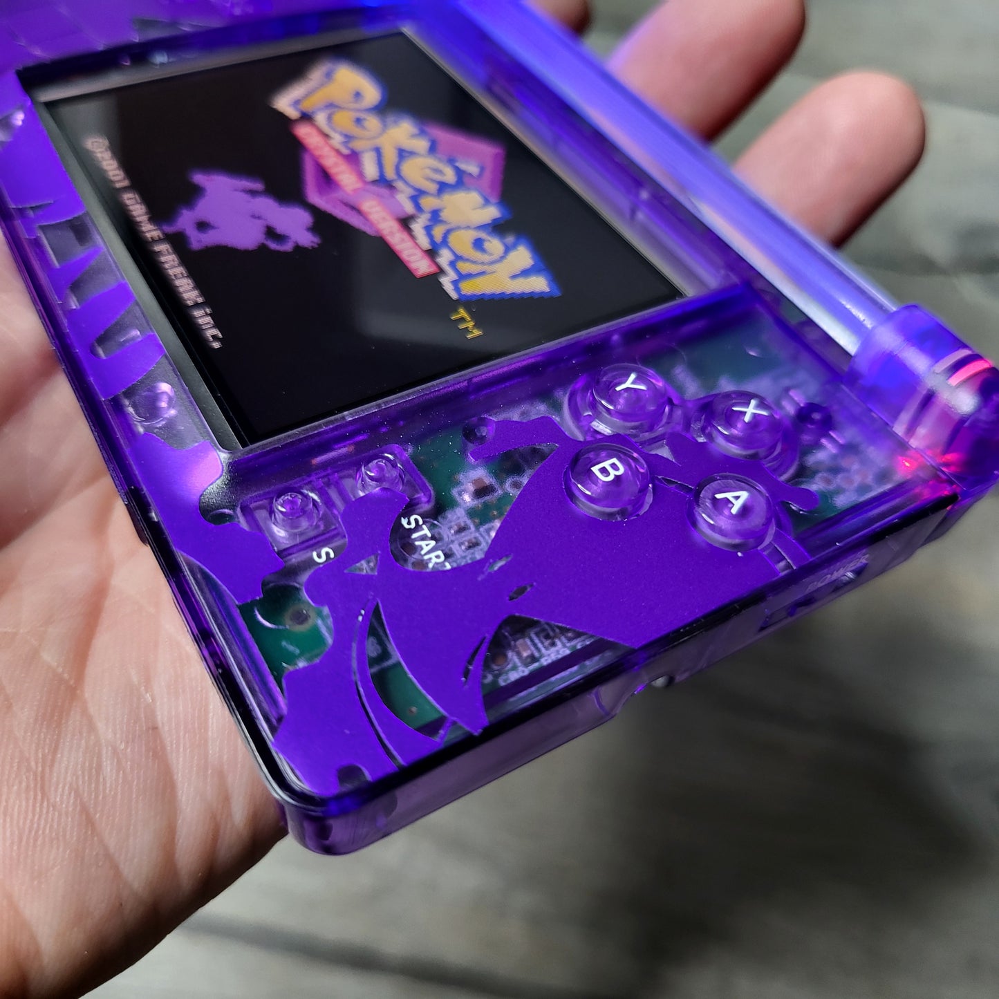 Custom Nintendo gameboy macro console in Pokemon Gengar style