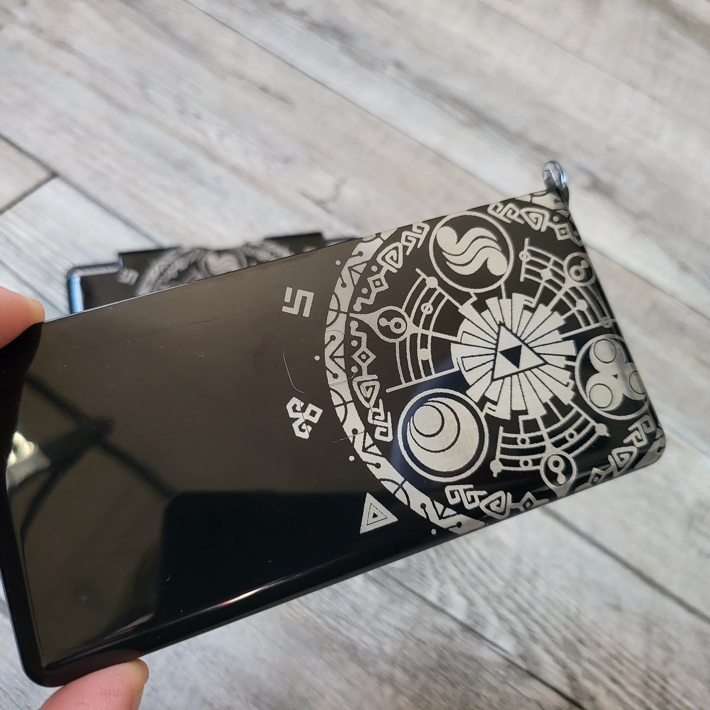 Custom shell cover for Nintendo with Zelda themed laser engravings
