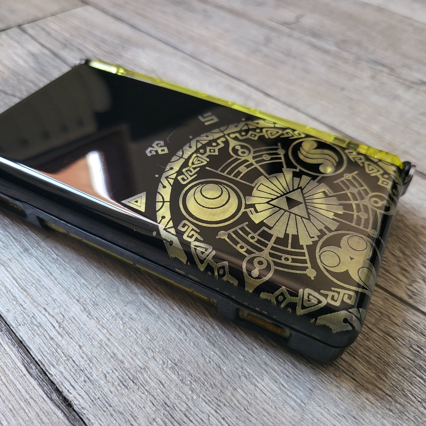 Custom shell cover for Nintendo with Zelda themed laser engravings