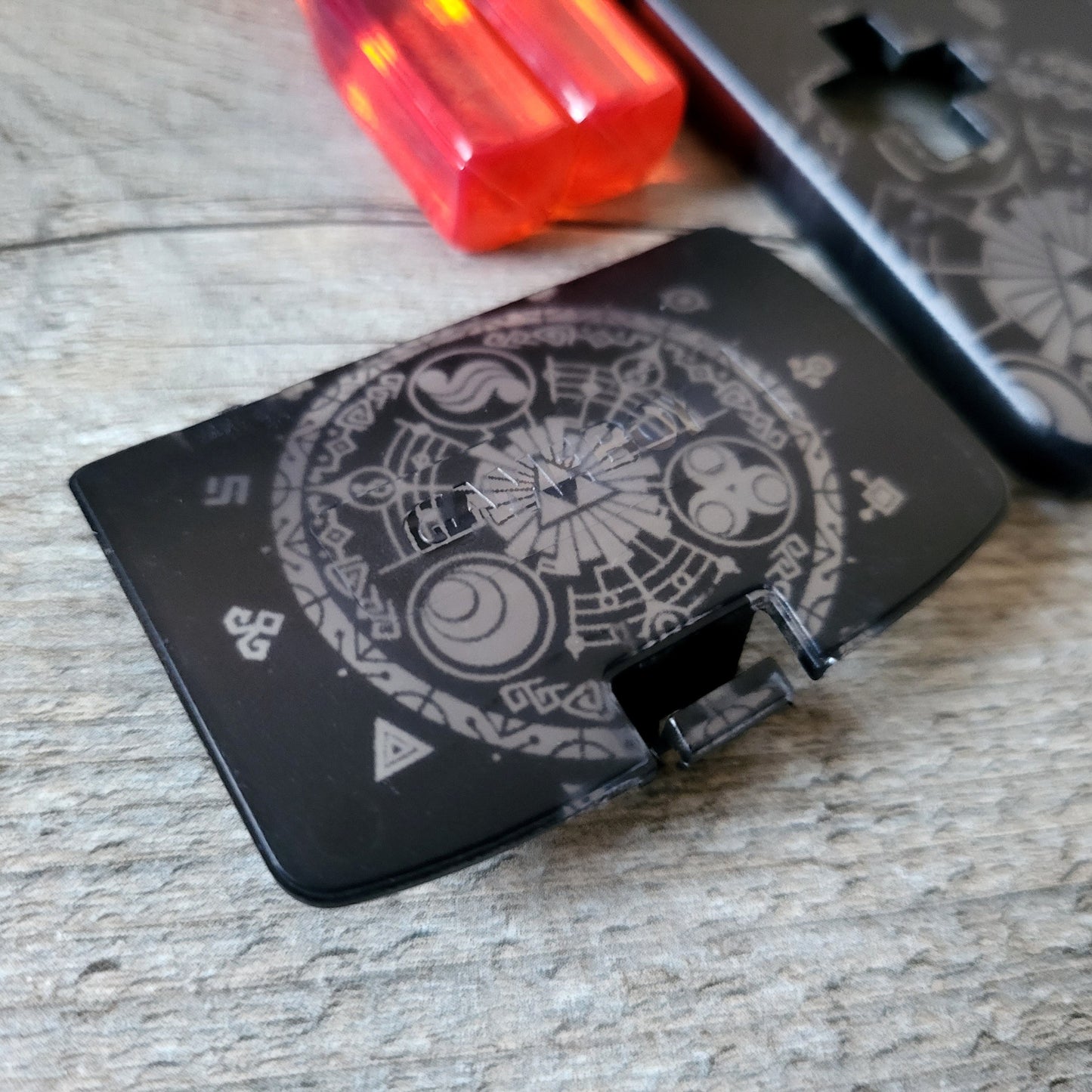 Custom shell cover for Nintendo with Zelda themed laser engravings