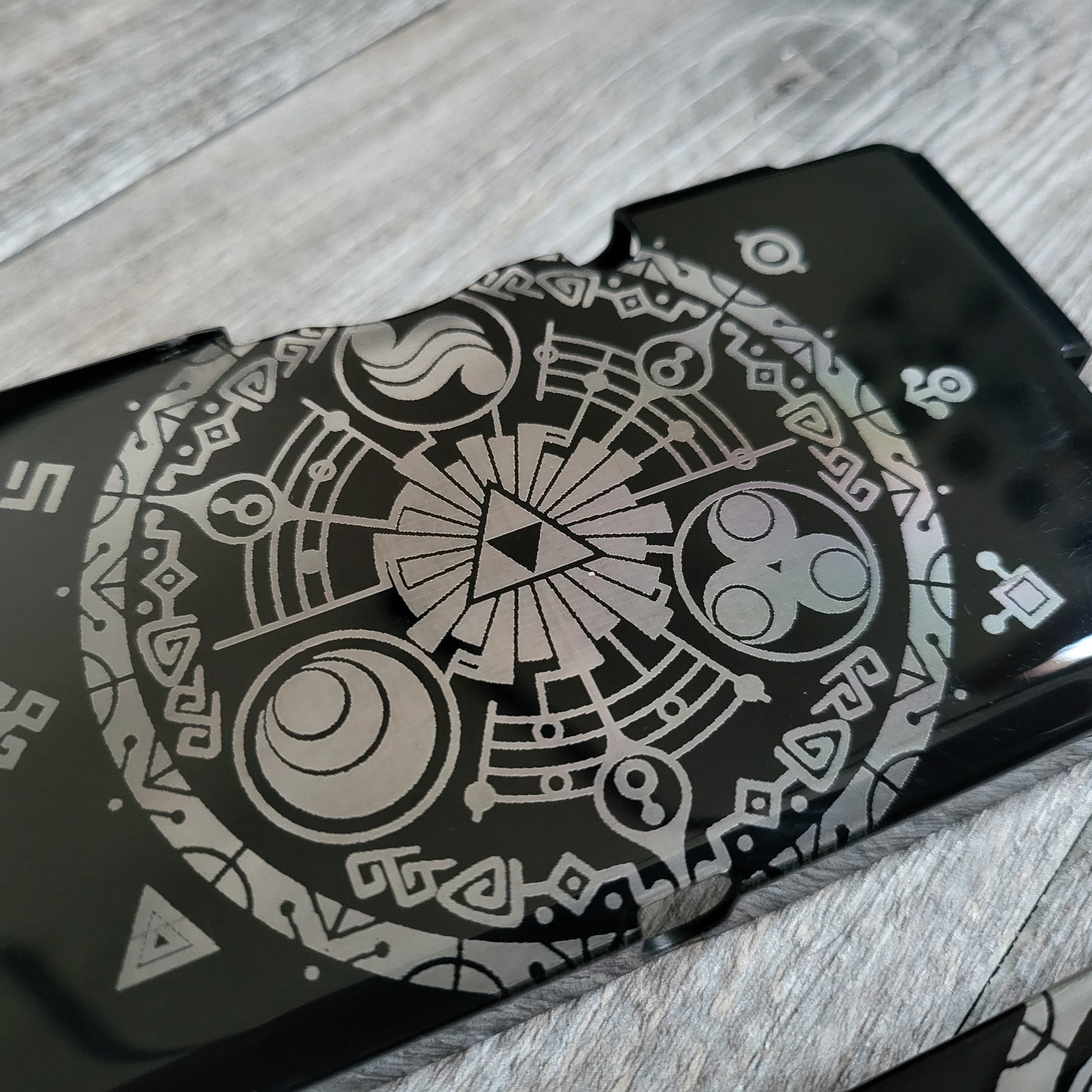 Custom shell cover for Nintendo with Zelda themed laser engravings