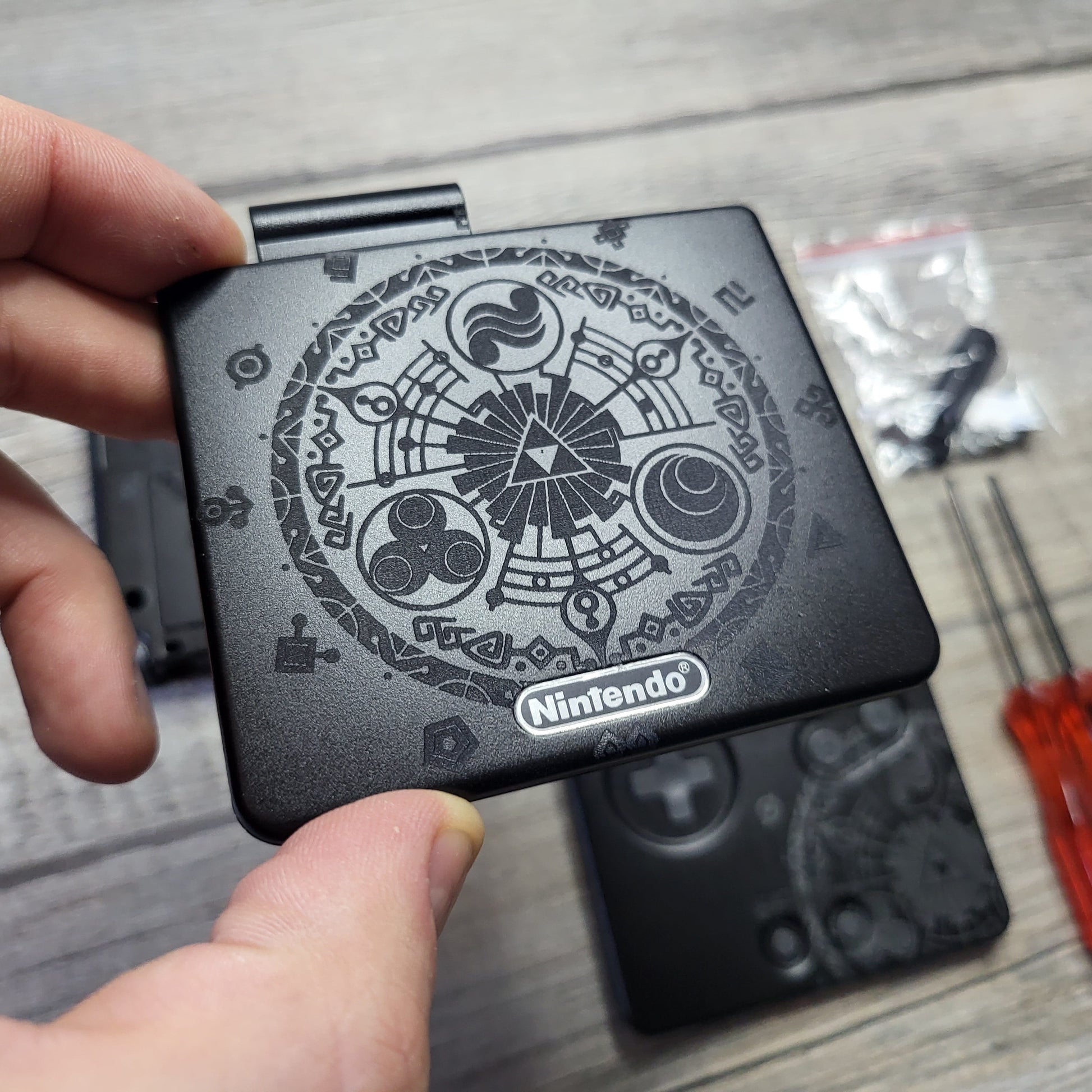 Custom shell cover for Nintendo with Zelda theme laser engravings