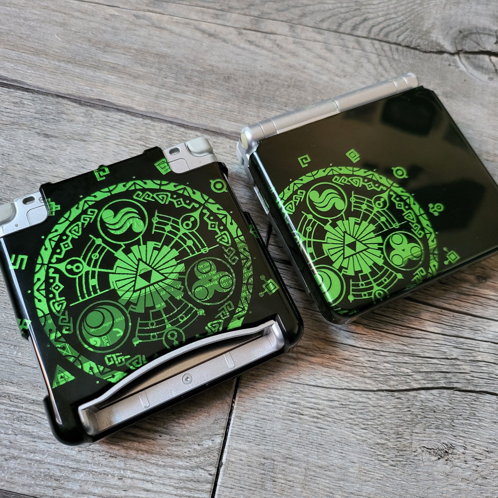 Custom shell cover for Nintendo with Zelda themed laser engravings
