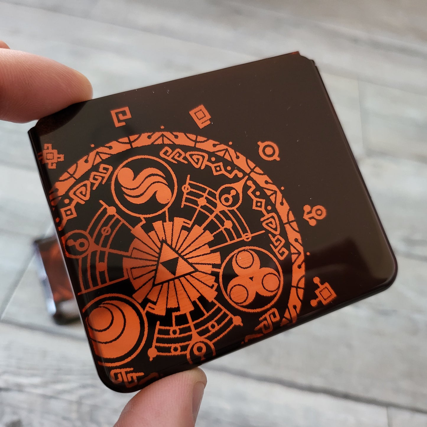 Custom shell cover for Nintendo with Zelda themed laser engravings