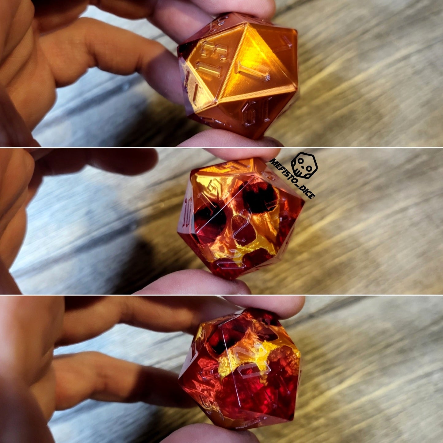 D20 dice in 33 mm format with skull inside for role-playing games for Dungeons and Dragons