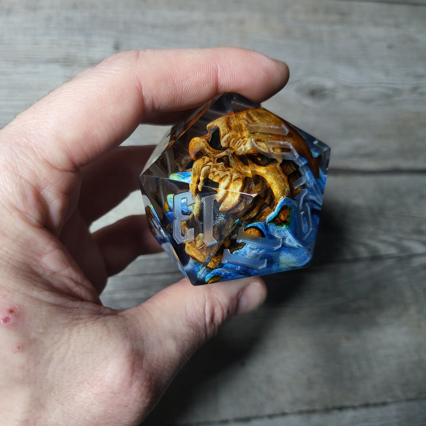 D20 Dice in 66mm jumbo size with skull inside for role playing games for Dungeons and Dragons