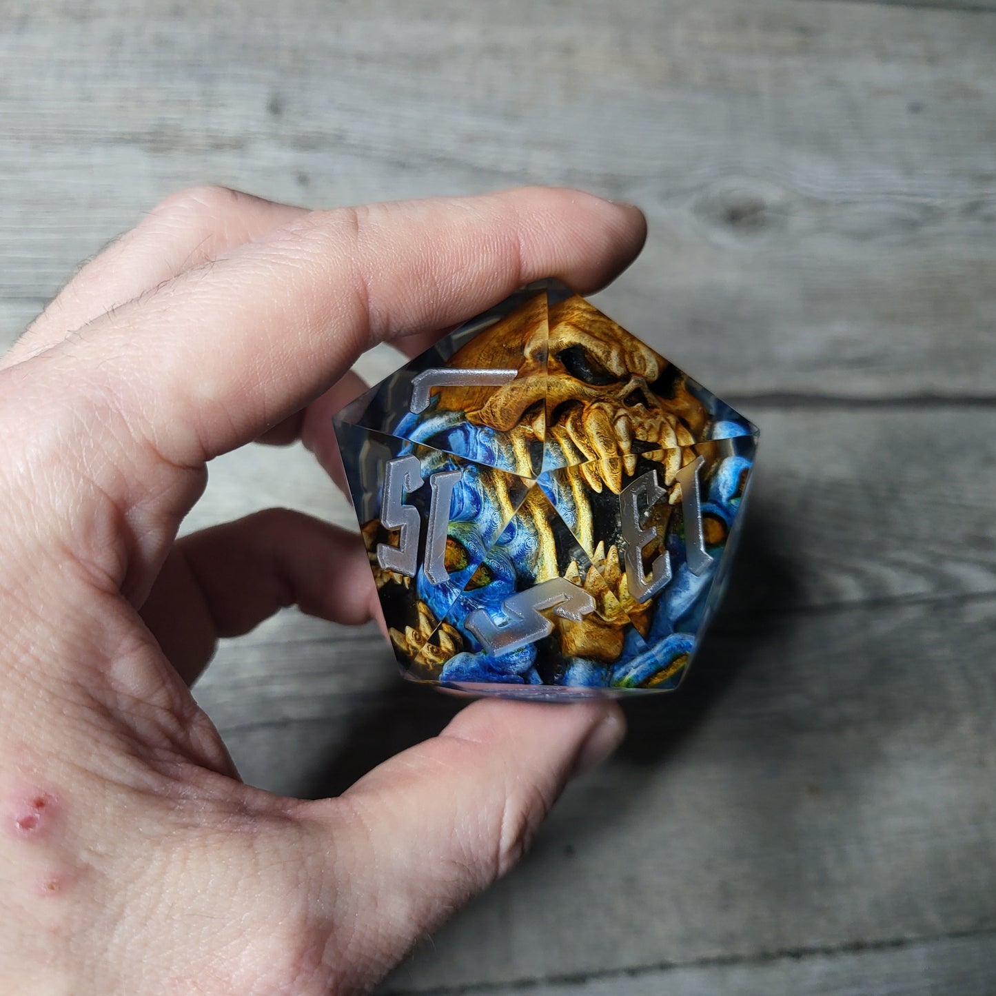 D20 Dice in 66mm jumbo size with skull inside for role playing games for Dungeons and Dragons
