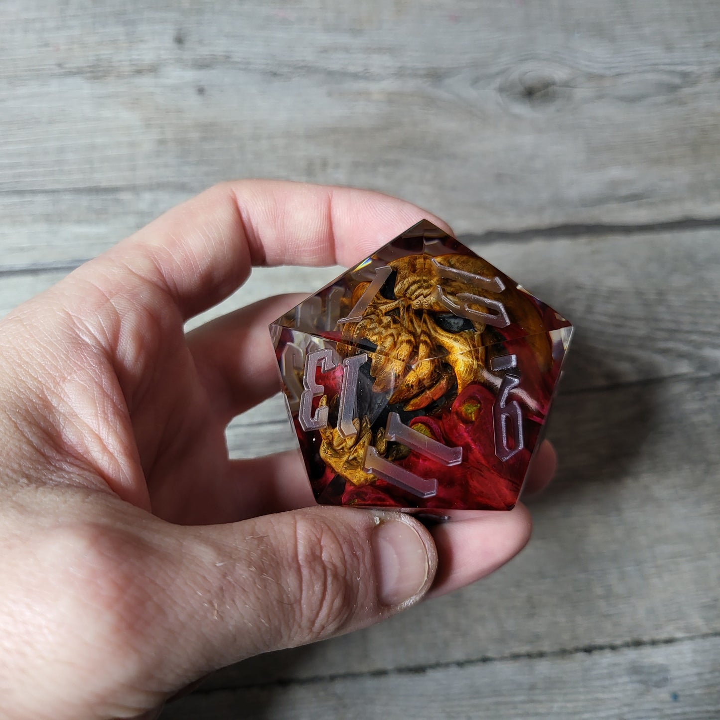 D20 Dice in 66mm jumbo size with skull inside for role playing games for Dungeons and Dragons