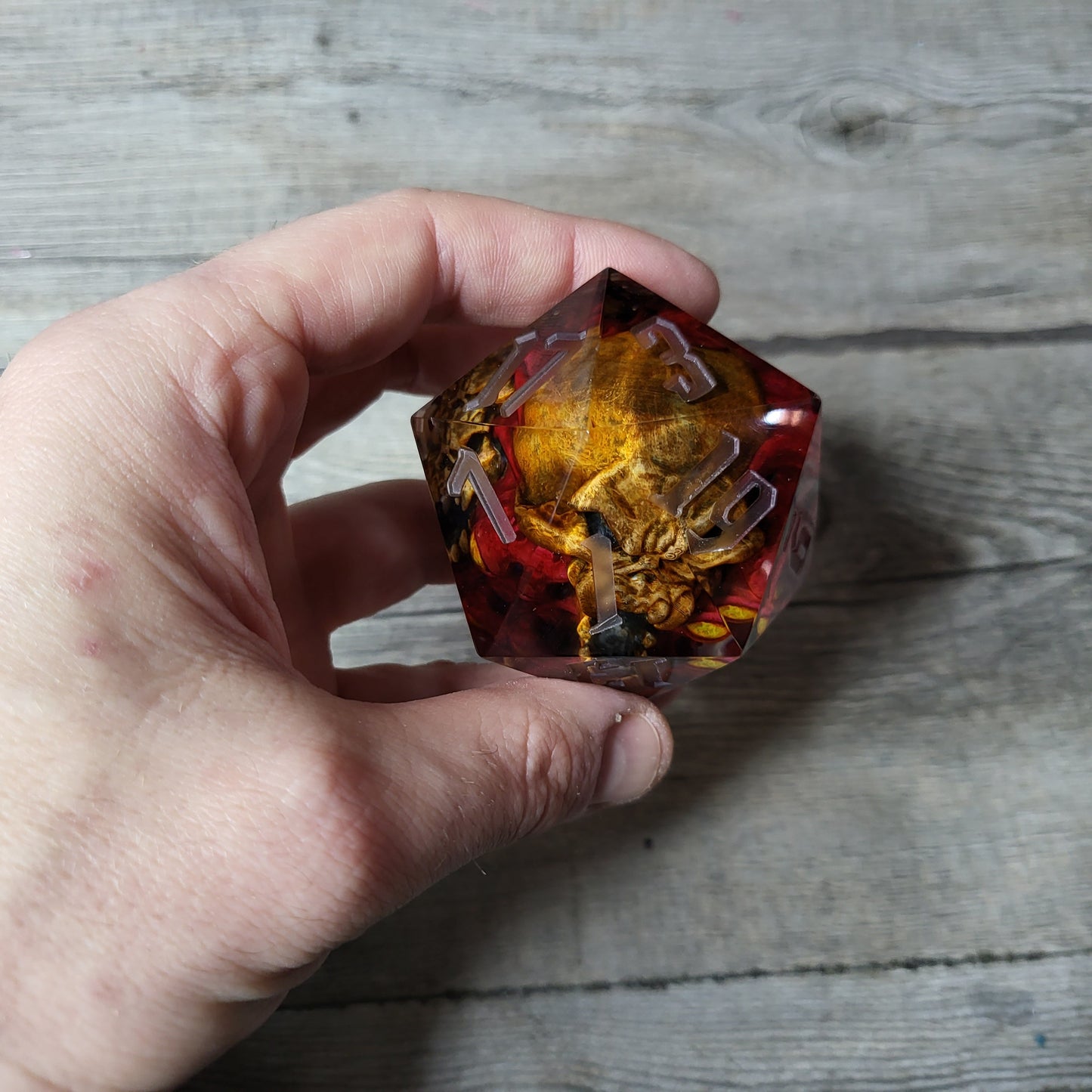 D20 Dice in 66mm jumbo size with skull inside for role playing games for Dungeons and Dragons