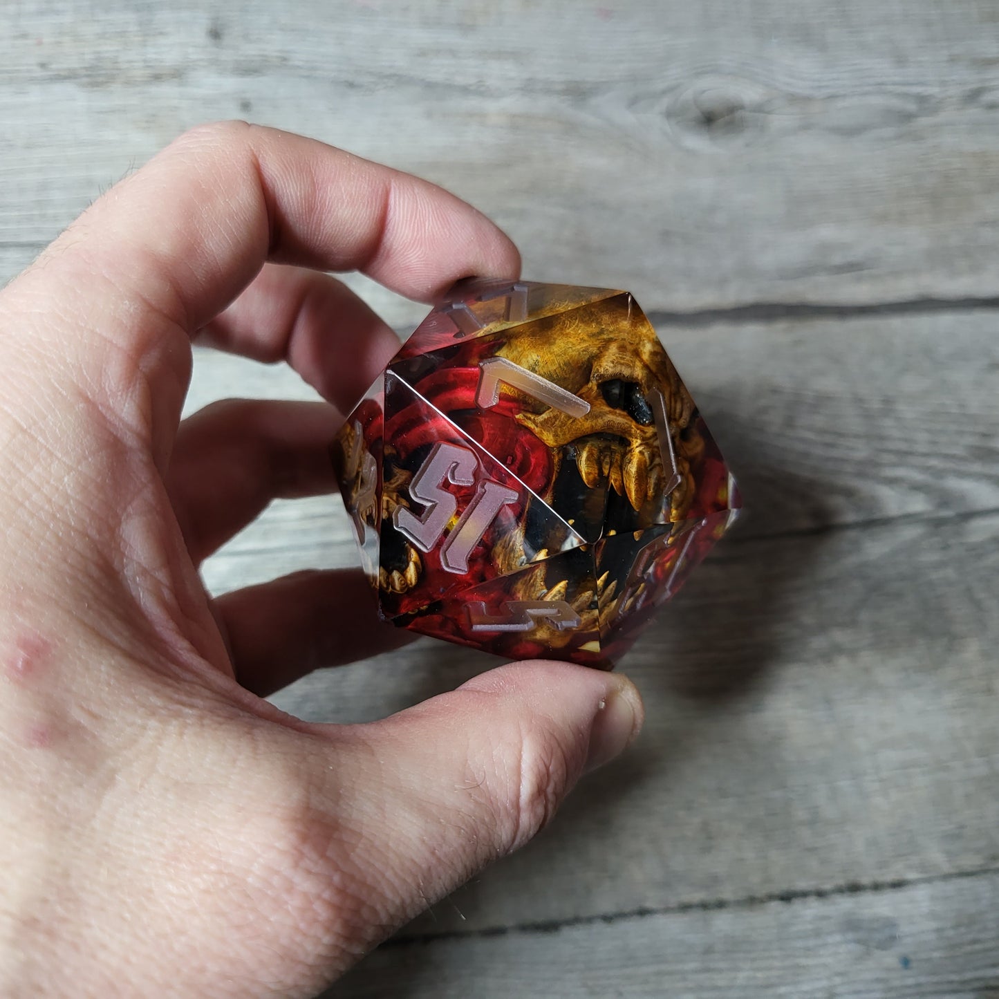 D20 Dice in 66mm jumbo size with skull inside for role playing games for Dungeons and Dragons