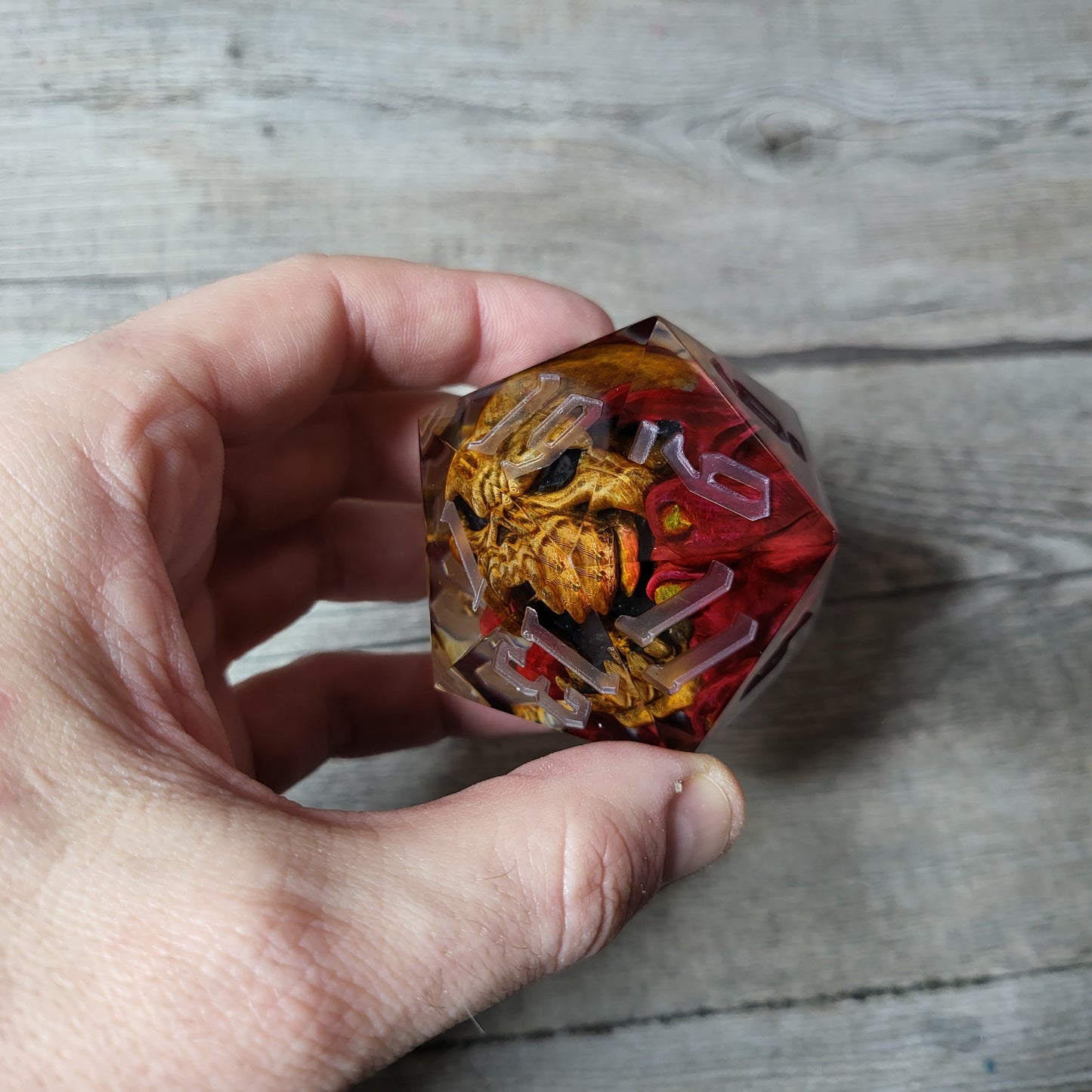 D20 Dice in 66mm jumbo size with skull inside for role playing games for Dungeons and Dragons