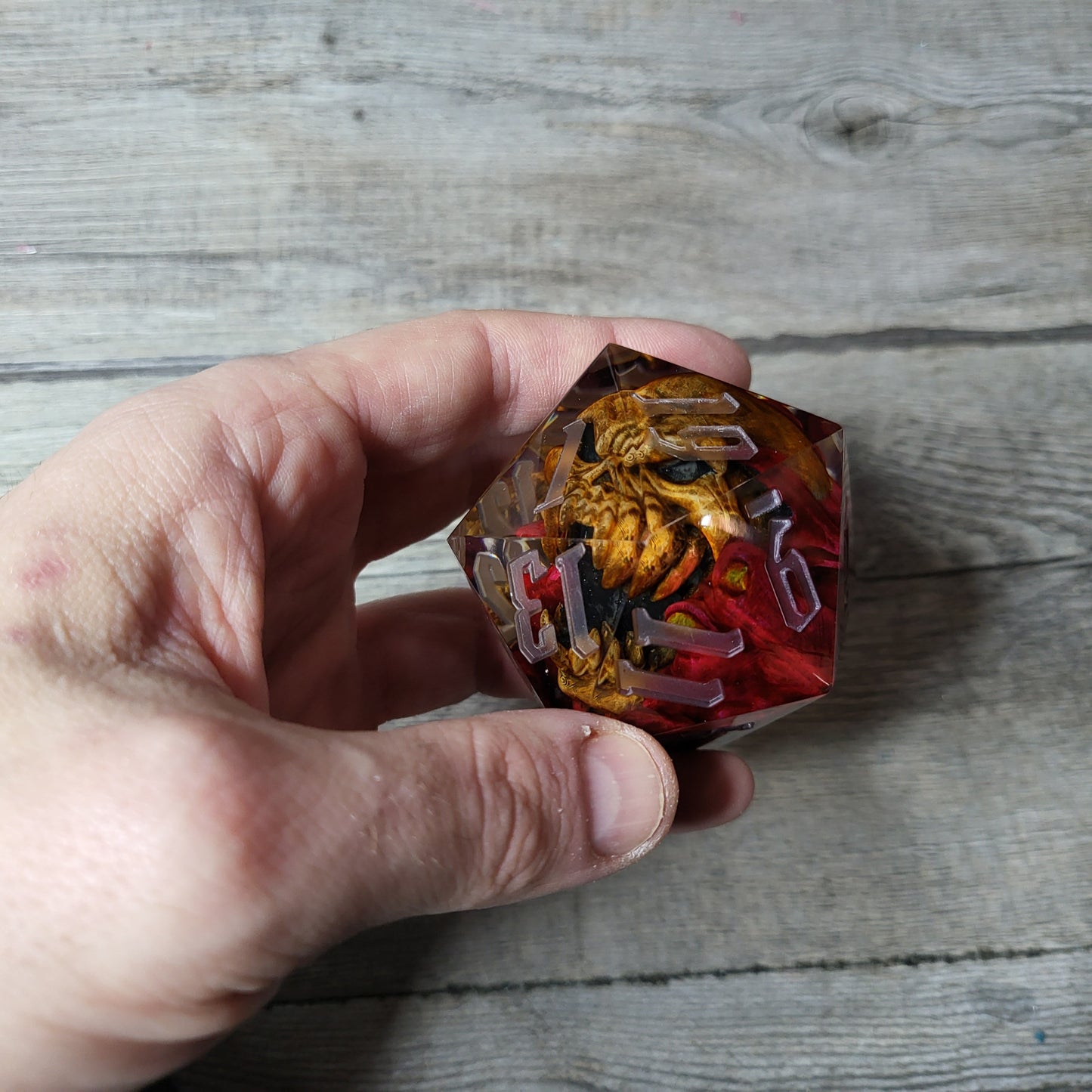D20 Dice in 66mm jumbo size with skull inside for role playing games for Dungeons and Dragons
