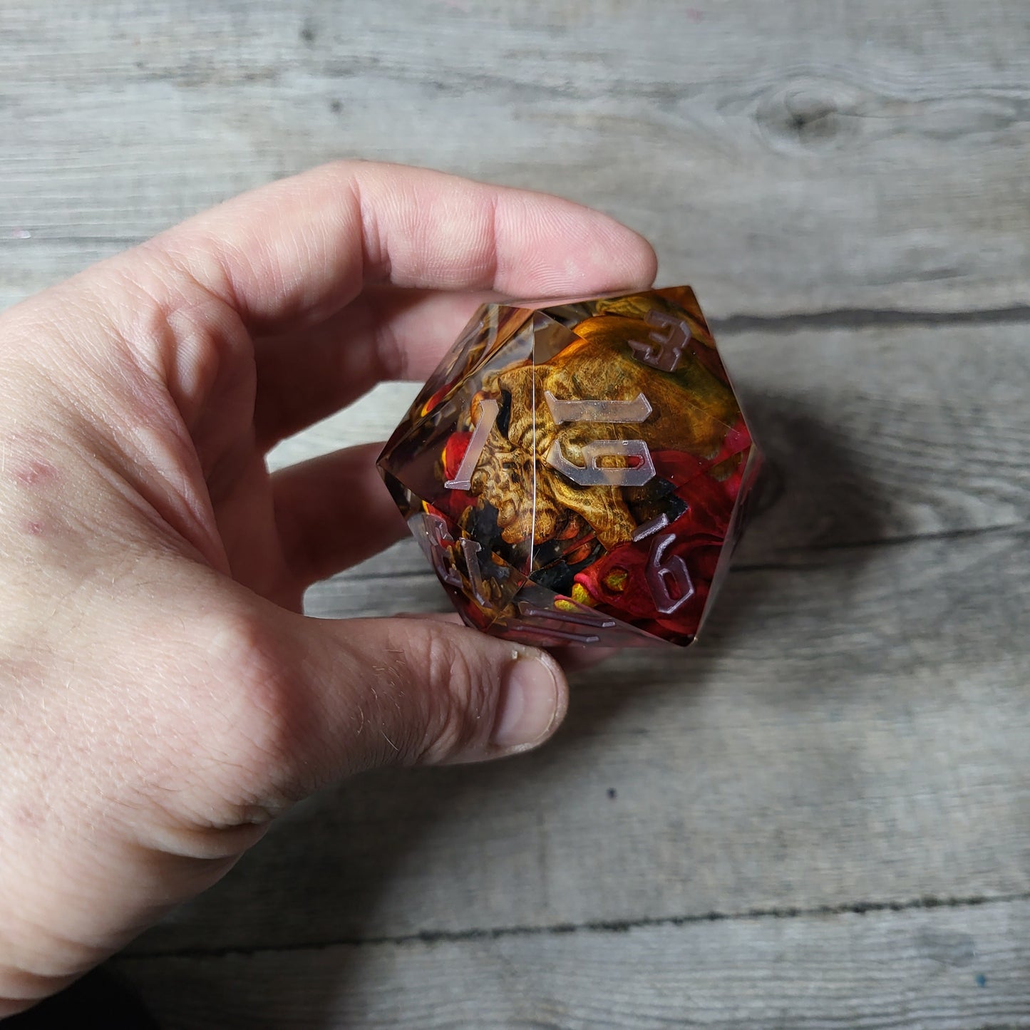 D20 Dice in 66mm jumbo size with skull inside for role playing games for Dungeons and Dragons