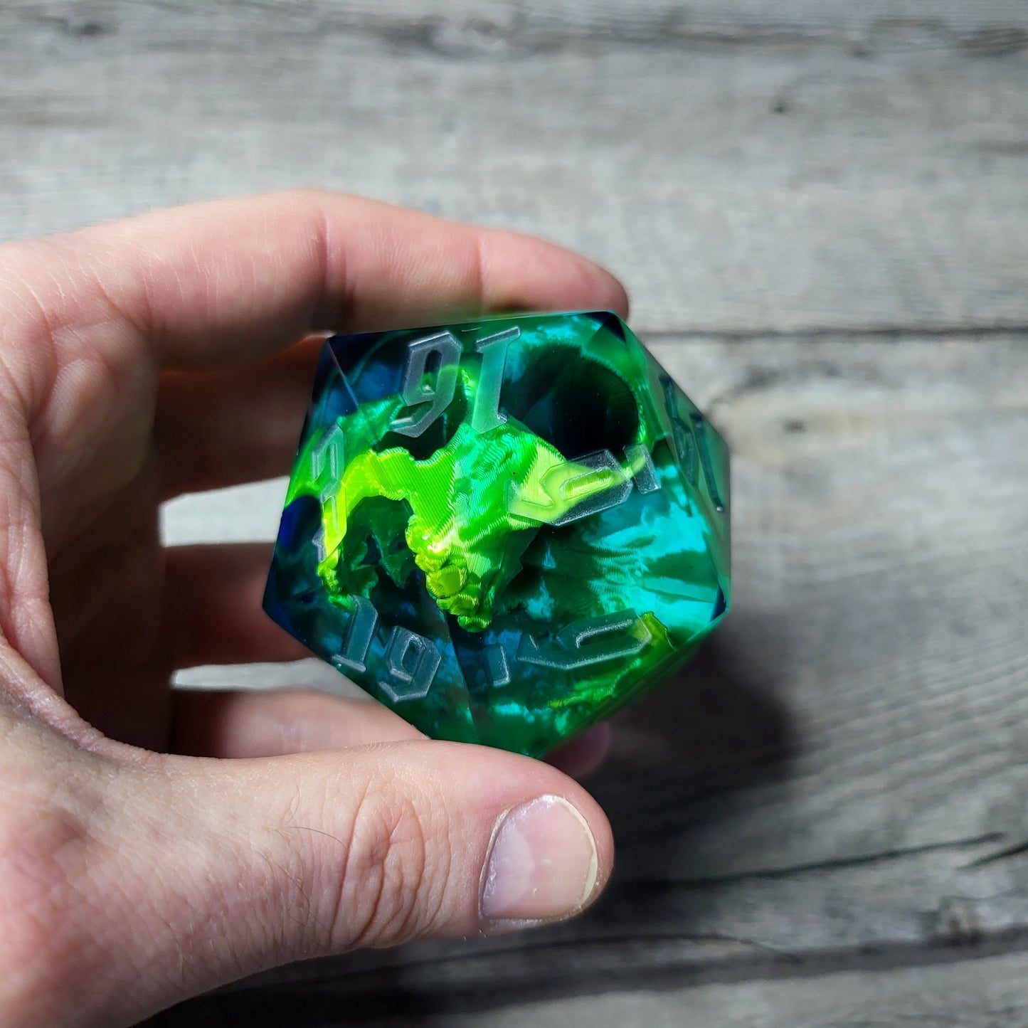 D20 Dice in 66mm jumbo size with skull inside for role playing games for Dungeons and Dragons