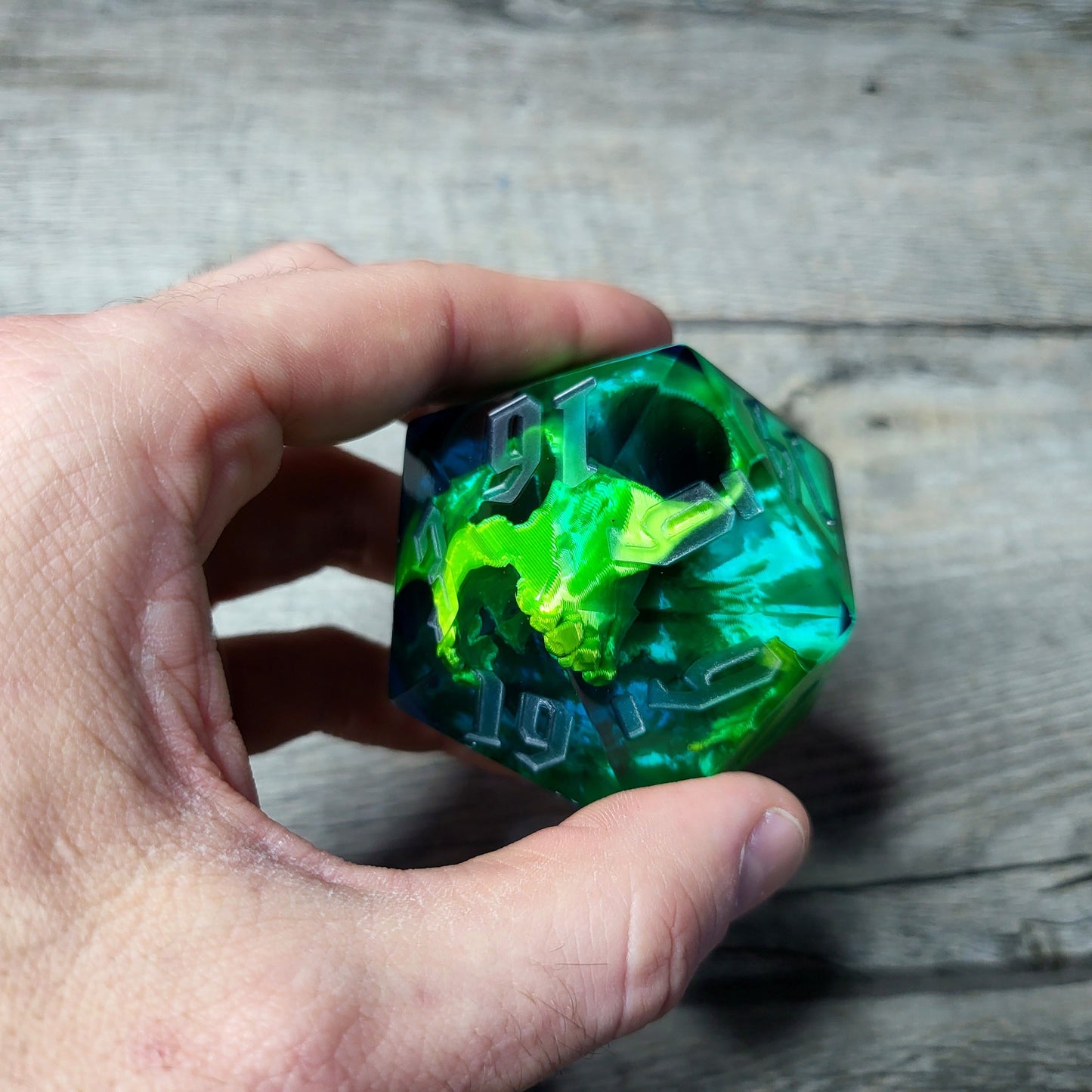 D20 Dice in 66mm jumbo size with skull inside for role playing games for Dungeons and Dragons