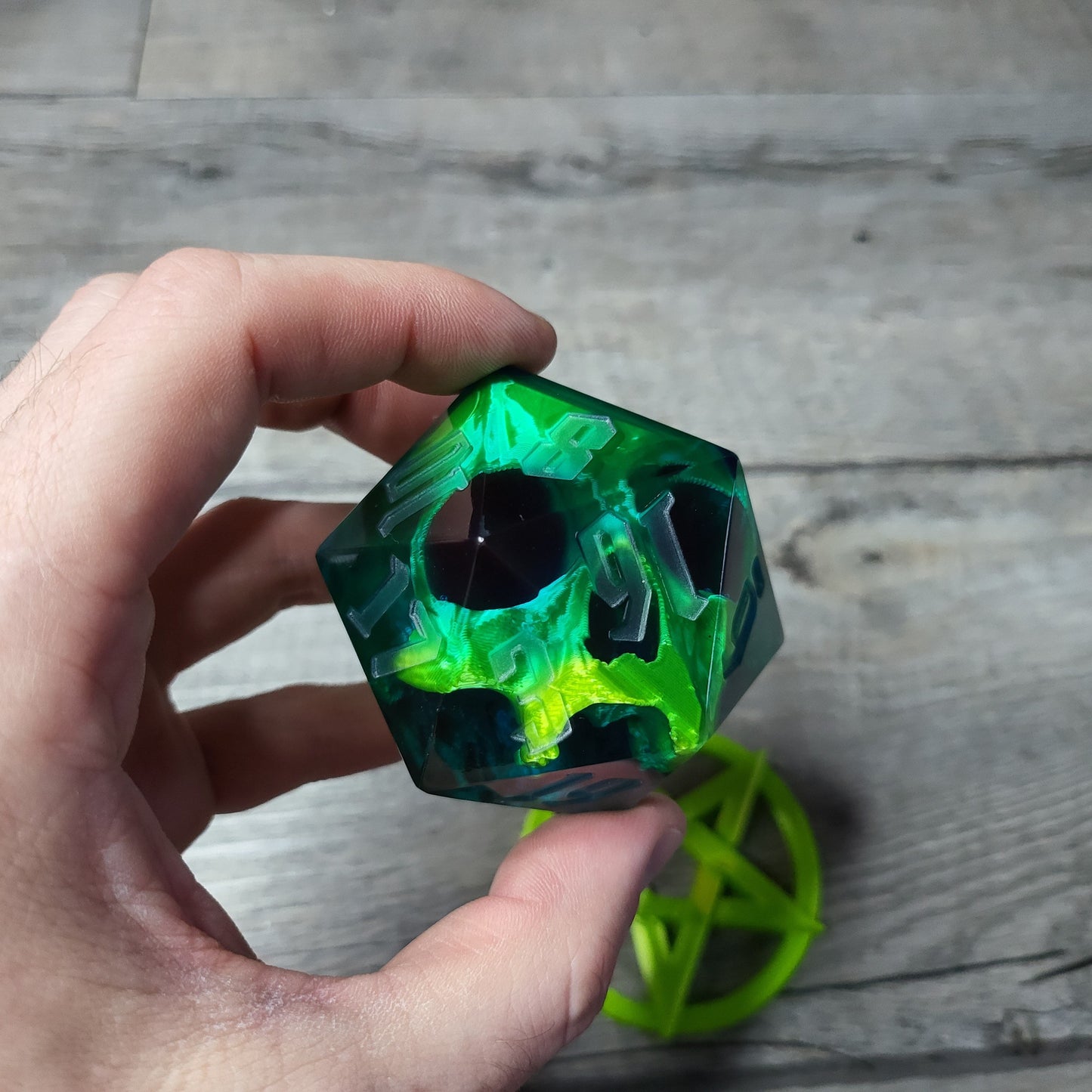 D20 Dice in 66mm jumbo size with skull inside for role playing games for Dungeons and Dragons