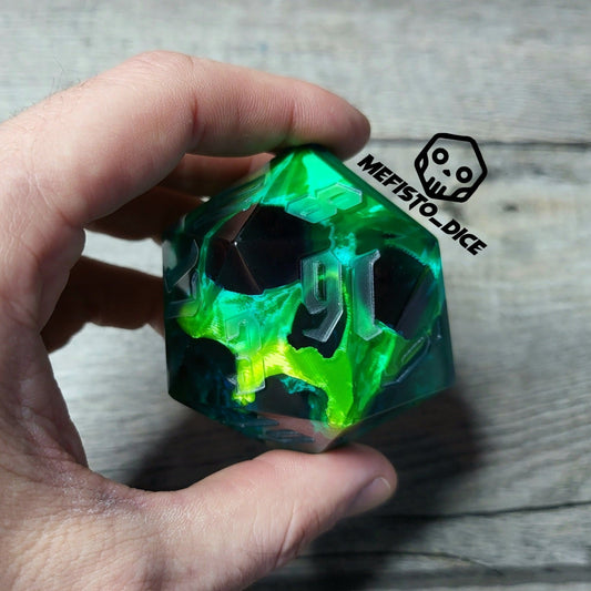 D20 Dice in 66mm jumbo size with skull inside for role playing games for Dungeons and Dragons